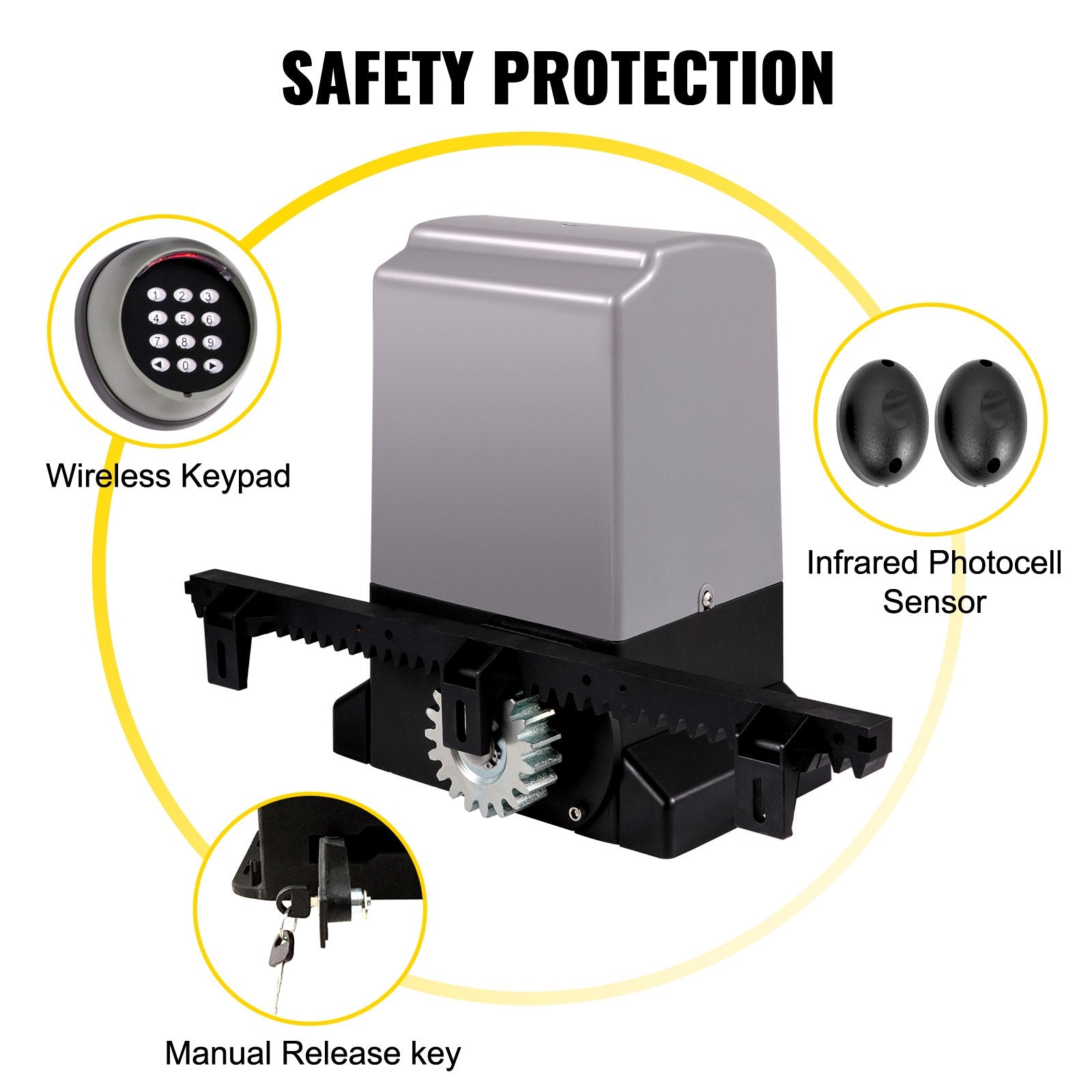 VEVOR Sliding Gate Opener, 1800 KG 4 m, Automatic Sliding Gate with 4 Remote Controllers & APP Control, Electric Rolling Driveway Slide Gate Motor, Complete Gate Operator Hardware Security System Kit