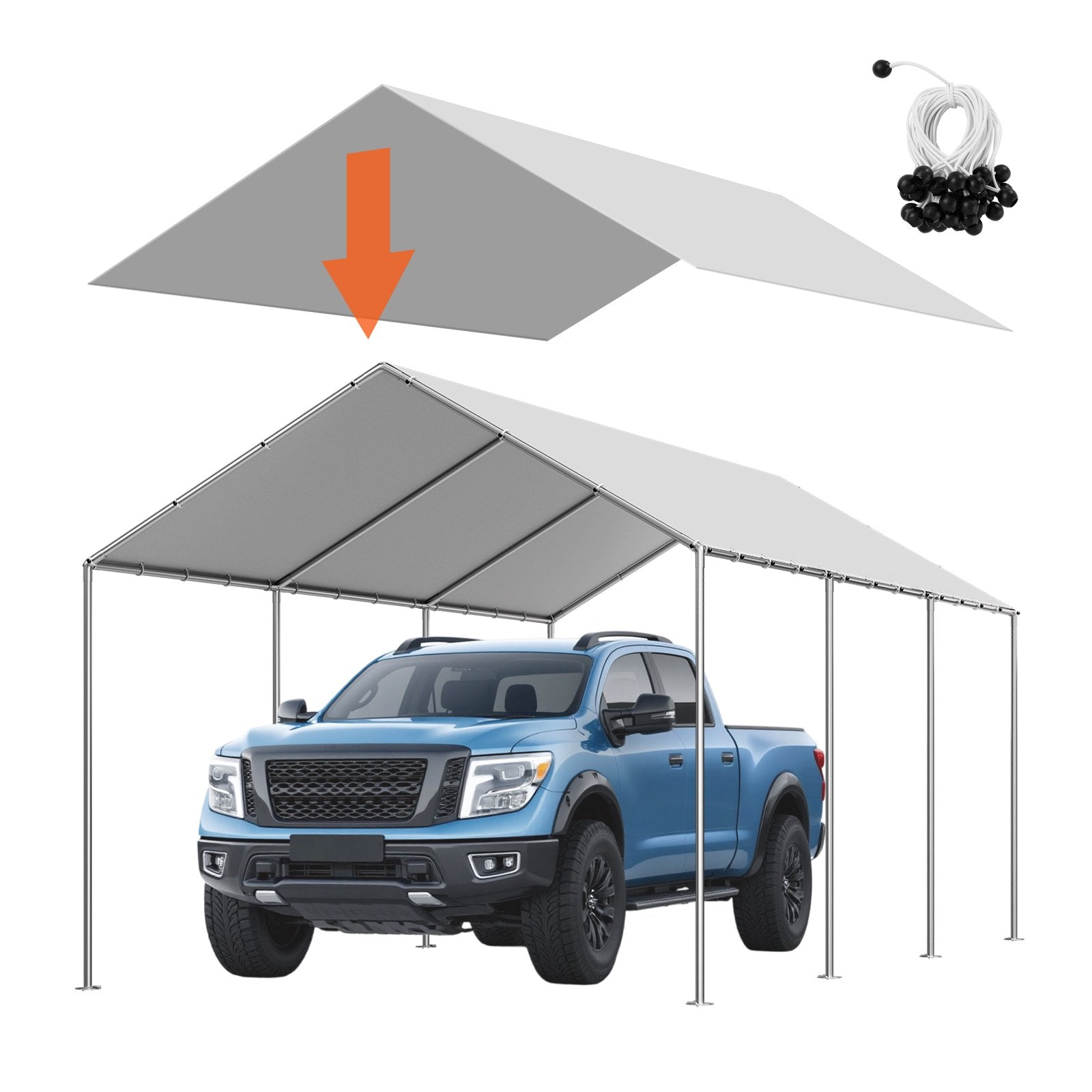 VEVOR Carport Replacement Canopy, 6 x 3 m Potable Garage Tent Top Tarp, UV-Resistant & Waterproof Car Shelter Tarp, Heavy Duty Car Port Cover with Ball Buggees, Grey, Frame Not Included