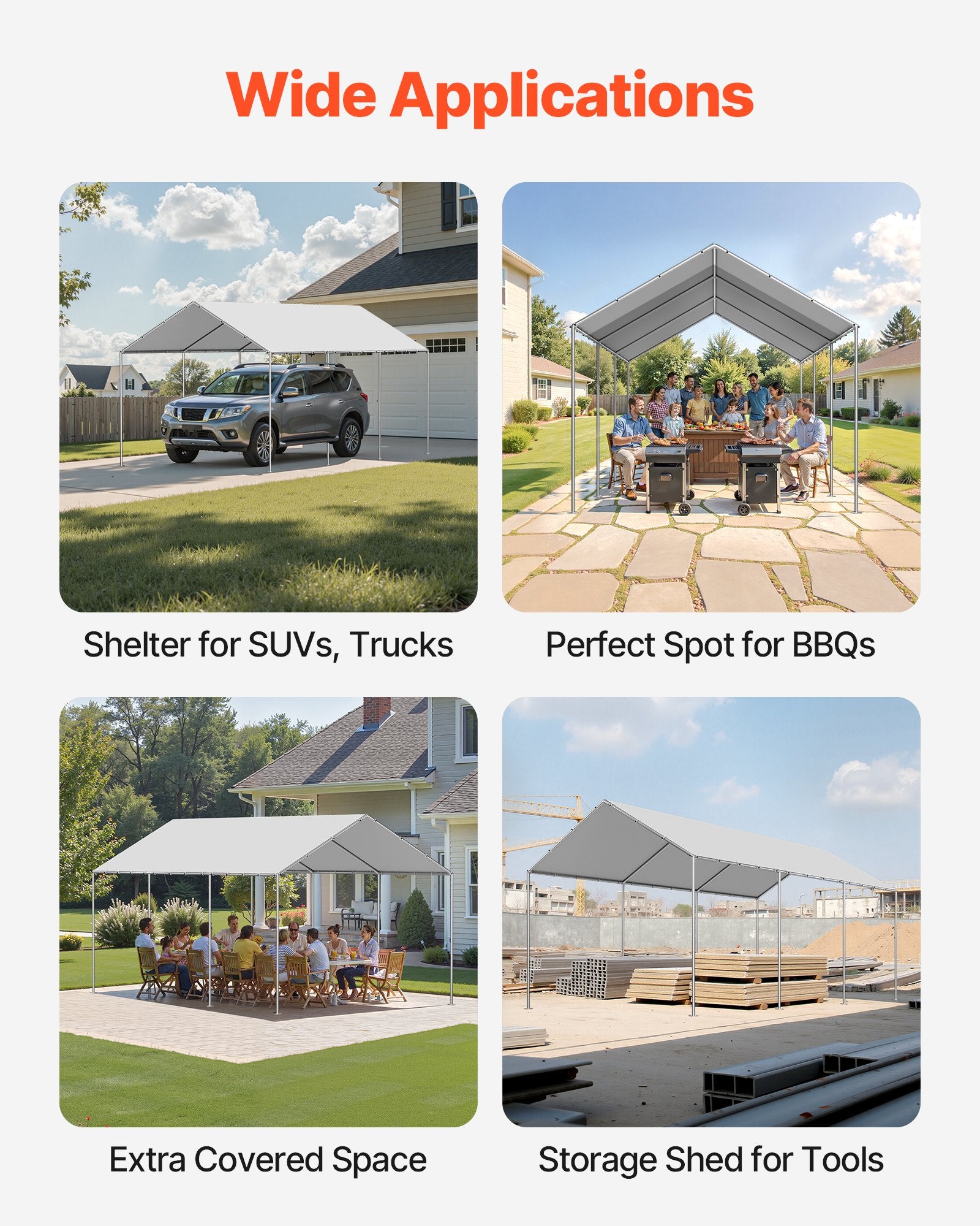 VEVOR Carport Replacement Canopy, 6 x 3 m Potable Garage Tent Top Tarp, UV-Resistant & Waterproof Car Shelter Tarp, Heavy Duty Car Port Cover with Ball Buggees, Grey, Frame Not Included