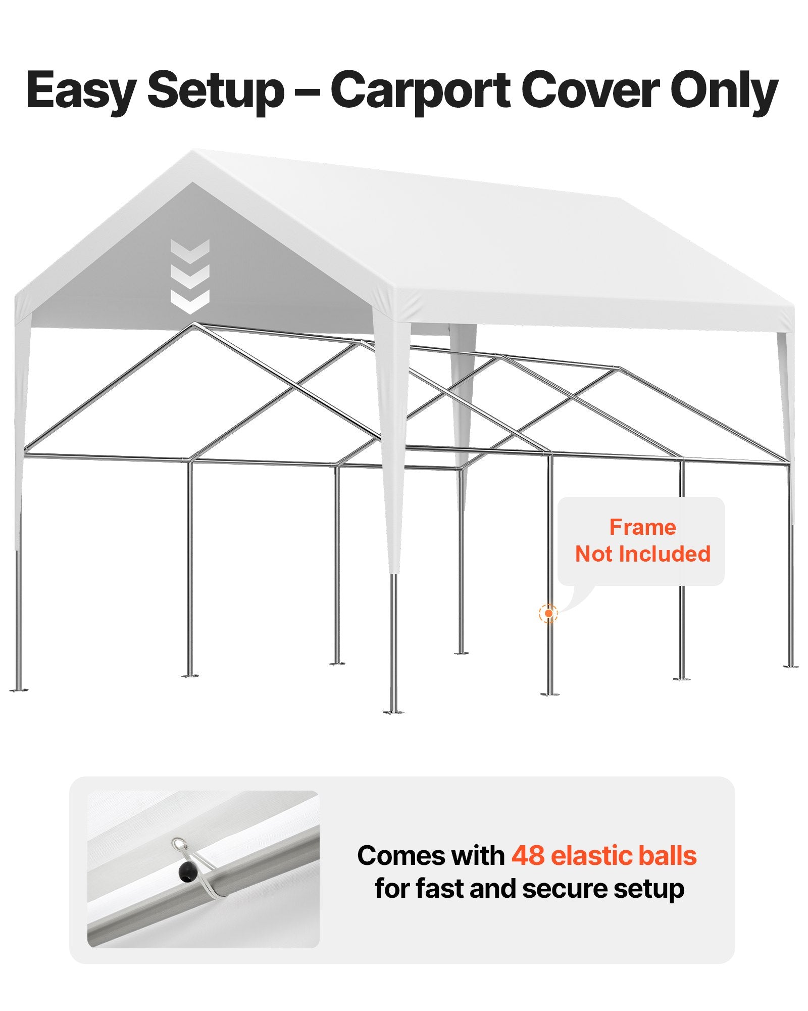VEVOR Carport Replacement Canopy, 6 x 3.6 m Potable Garage Tent Top Tarp, UV-Resistant & Waterproof Car Shelter Tarp, Heavy Duty Car Port Cover with Ball Buggees, White, Frame Not Included