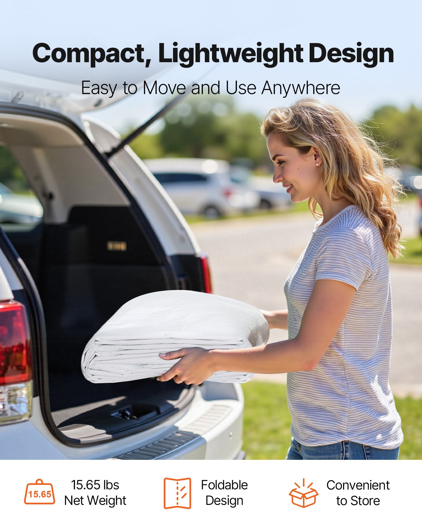 VEVOR Carport Replacement Canopy, 6 x 3.6 m Potable Garage Tent Top Tarp, UV-Resistant & Waterproof Car Shelter Tarp, Heavy Duty Car Port Cover with Ball Buggees, White, Frame Not Included