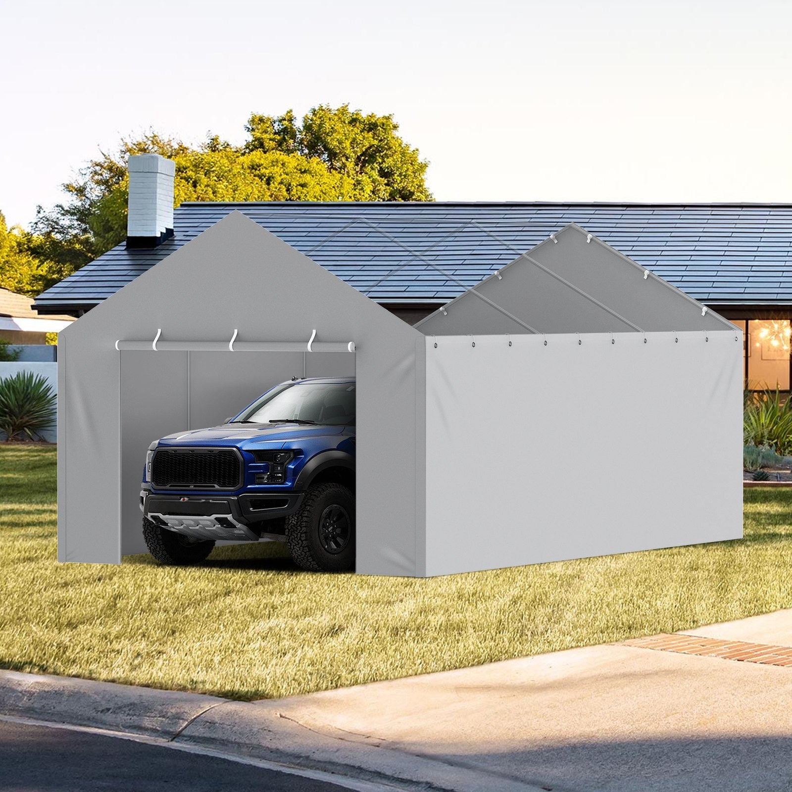 VEVOR Carport Replacement Canopy Cover Side Wall 6 x 3.6 m, Garage Tent Shelter Tarp Heavy-Duty Waterproof & UV Protected, Easy Installation with Ball Bungees,Grey (Top and Frame Not Included)