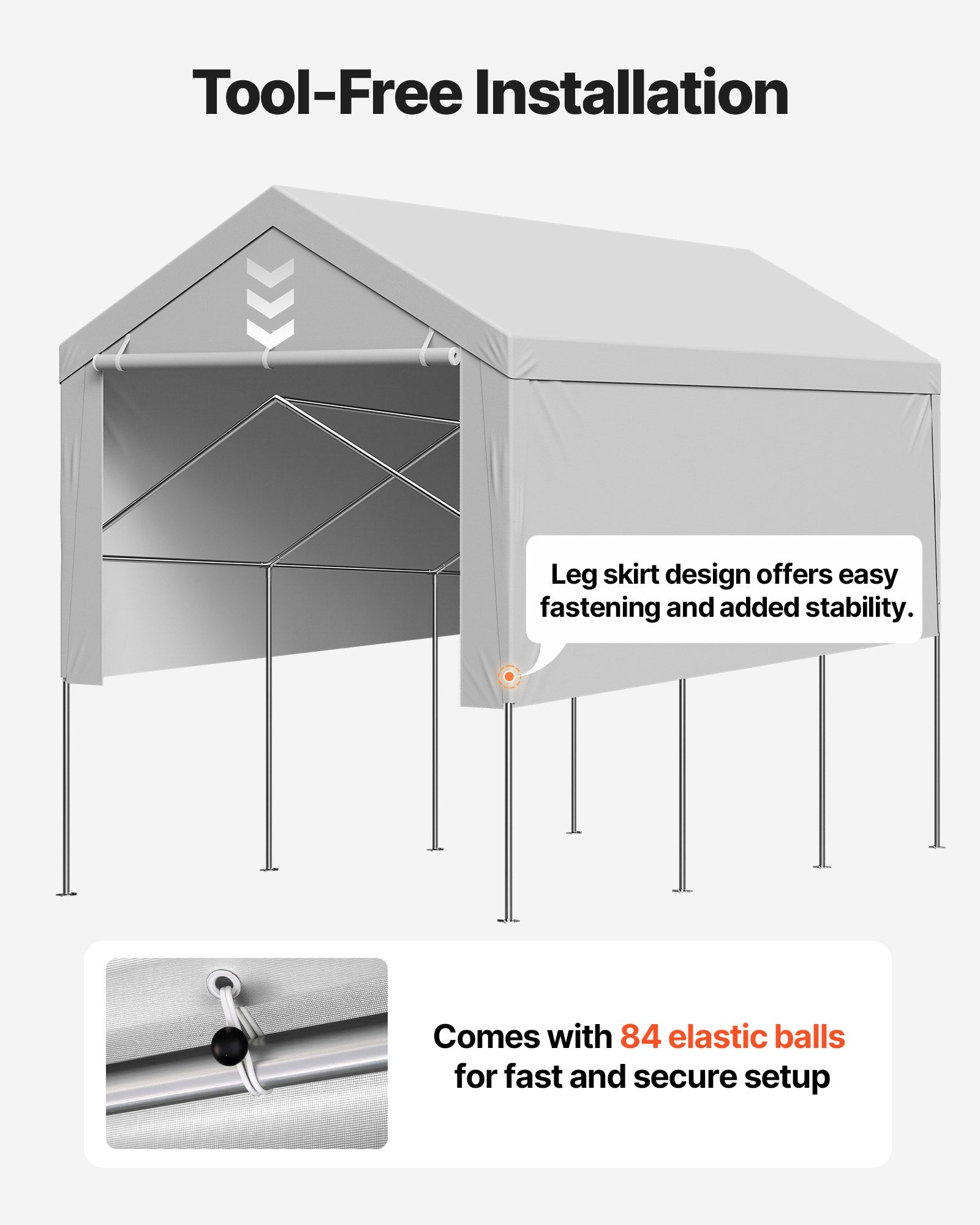 VEVOR Carport Replacement Canopy, 6x 3.6 m Potable Garage Tent Top Tarp with Sidewalls, UV-Resistant & Waterproof, Heavy Duty Car Shelter Tarp with Ball Buggees, Grey, Frame Not Included