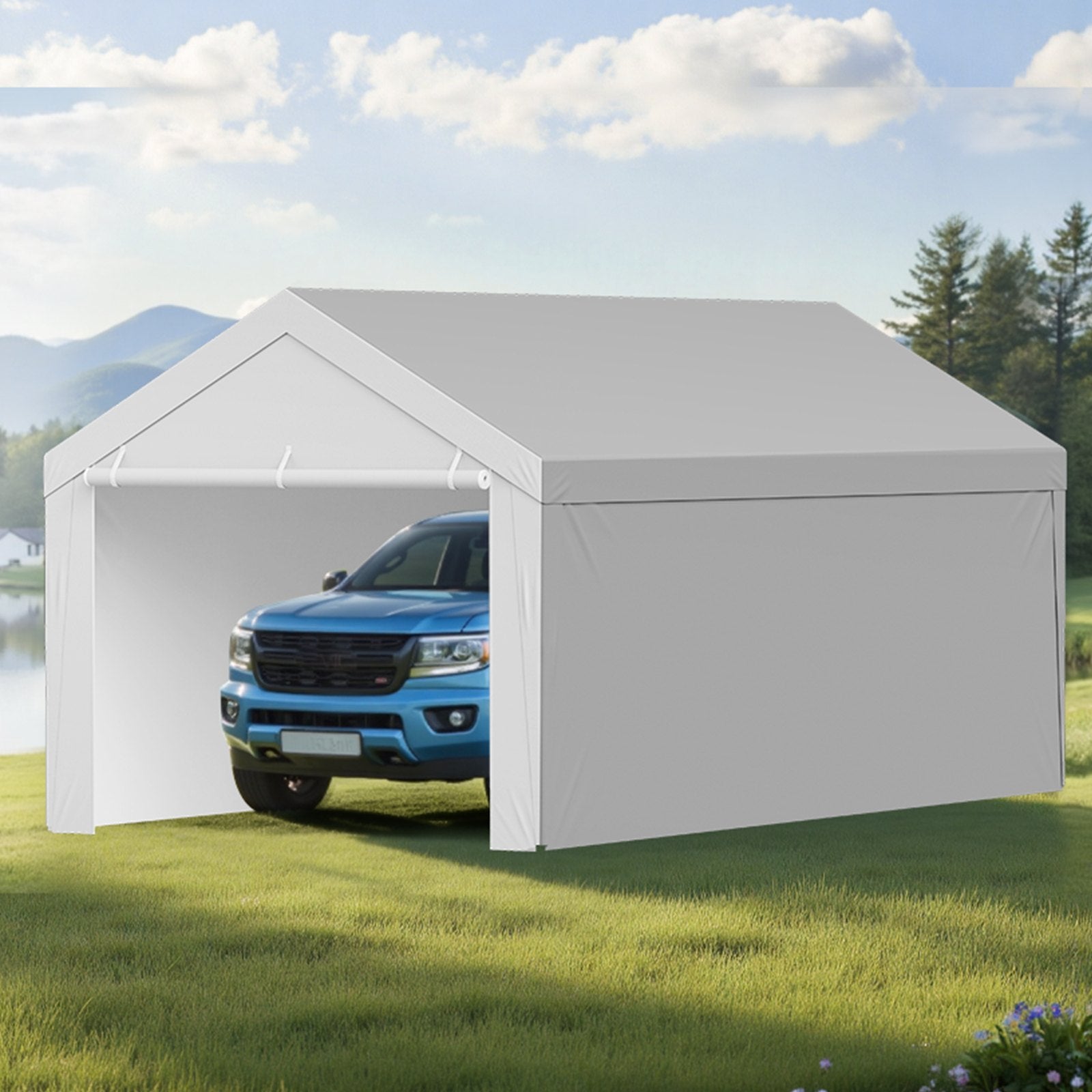 VEVOR Carport Replacement Canopy, 6x 3.6 m Potable Garage Tent Top Tarp with Sidewalls, UV-Resistant & Waterproof, Heavy Duty Car Shelter Tarp with Ball Buggees, Grey, Frame Not Included