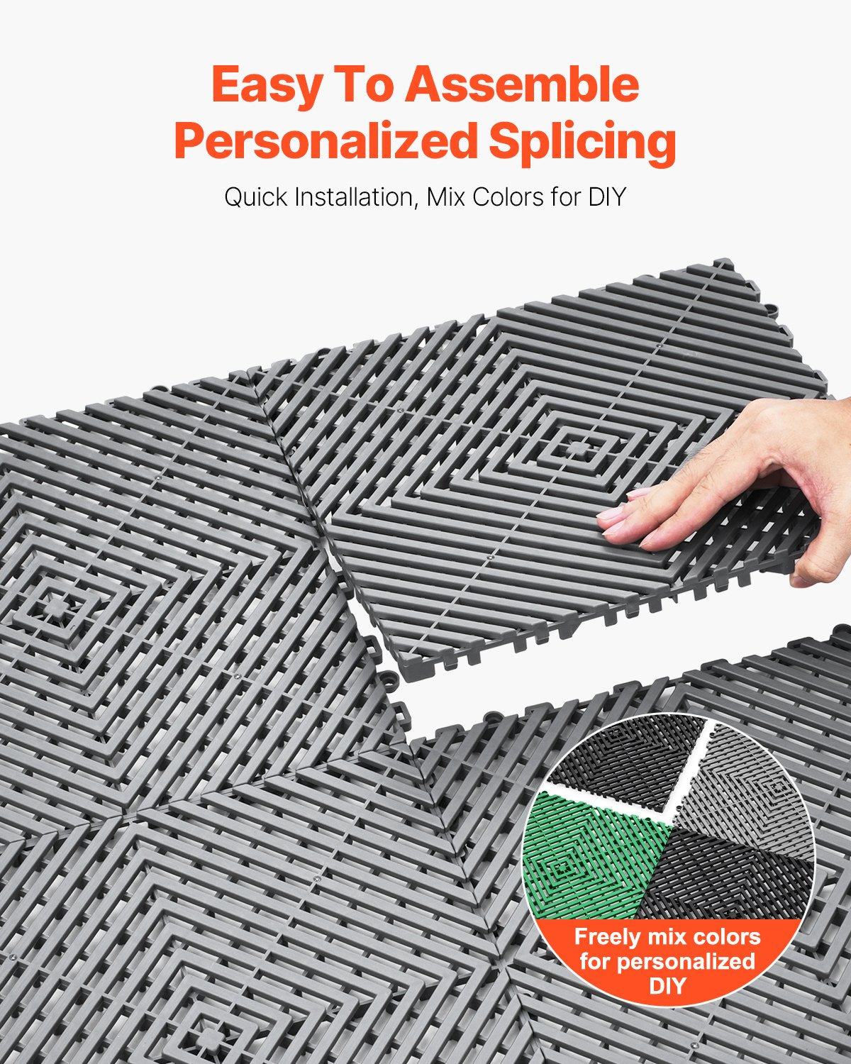 VEVOR Interlocking Drainage Mat, 31 x 31 cm Modular Interlocking Cushion, 50 Pcs Splicing Drainage Mats, Non-Slip Gray PP Drainage Floor Tile and Shower Mat, for Garage, Garden, Kitchen & Outdoor