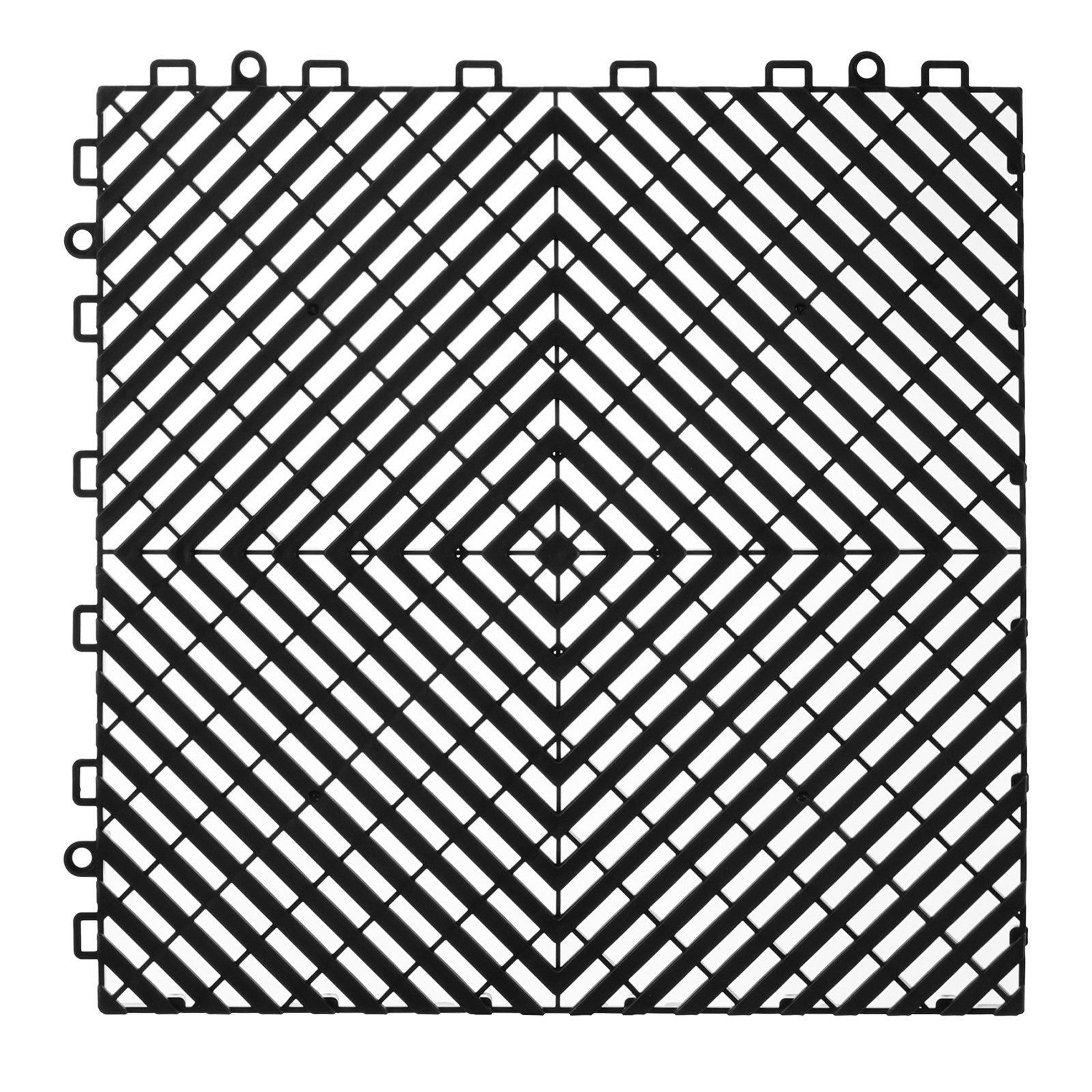Interlocking Drainage Mat, 31 x 31 cm Modular Interlocking Cushion, 24 Pcs Splicing Drainage Mats, Non-Slip Black PP Drainage Floor Tile and Shower Mat, for Garage, Garden, Kitchen & Outdoor