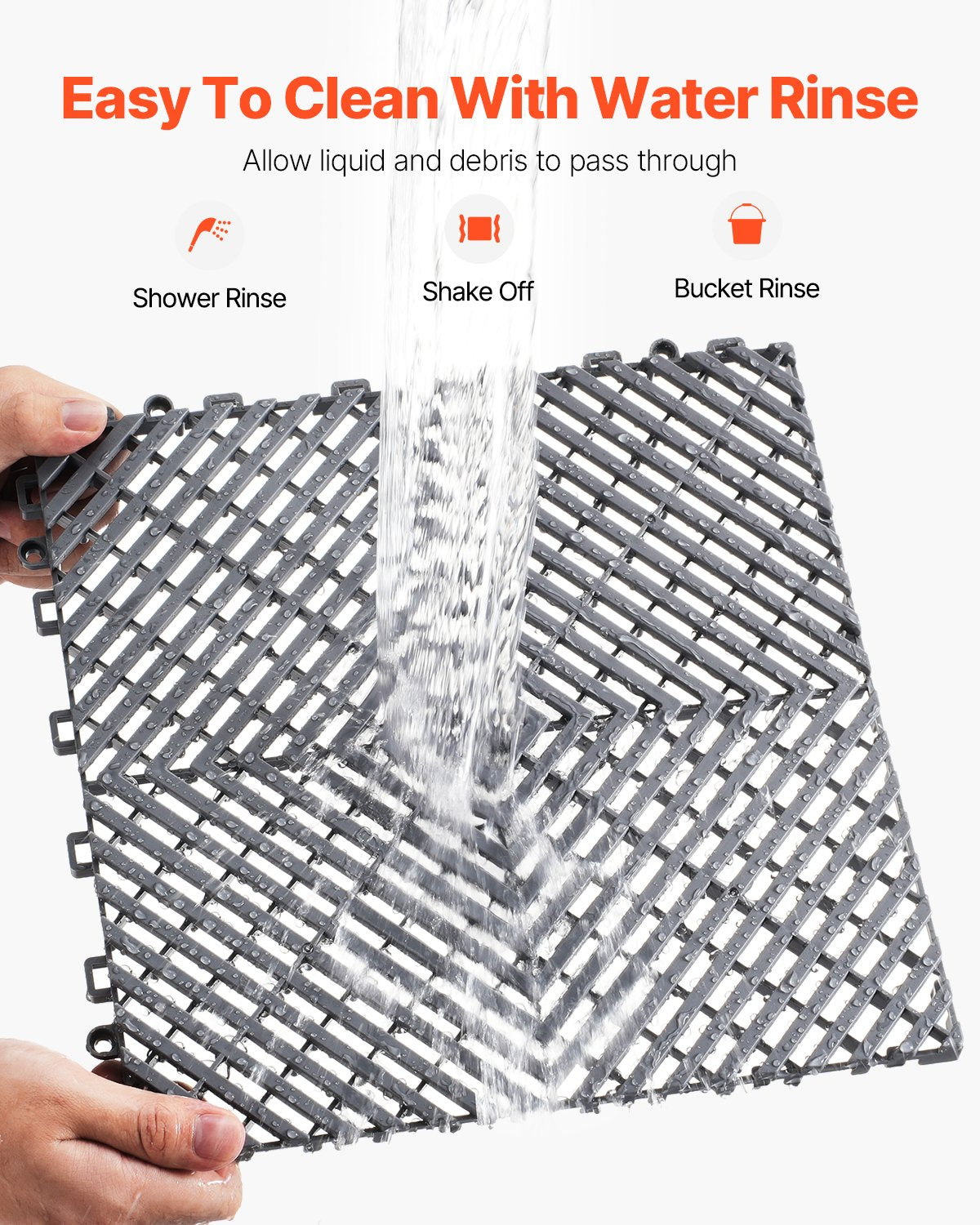 VEVOR Interlocking Drainage Mat, 31 x 31 cm Modular Interlocking Cushion, 40 Pcs Splicing Drainage Mats, Non-Slip Gray PP Drainage Floor Tile and Shower Mat, for Garage, Garden, Kitchen & Outdoor