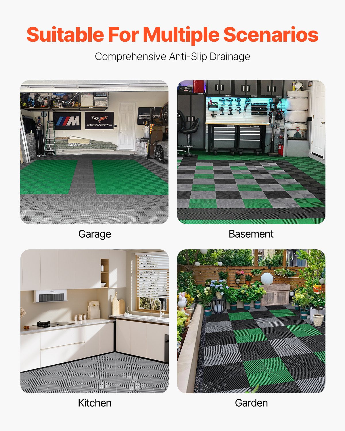 VEVOR Interlocking Drainage Mat, 31 x 31 cm Modular Interlocking Cushion, 40 Pcs Splicing Drainage Mats, Non-Slip Gray PP Drainage Floor Tile and Shower Mat, for Garage, Garden, Kitchen & Outdoor