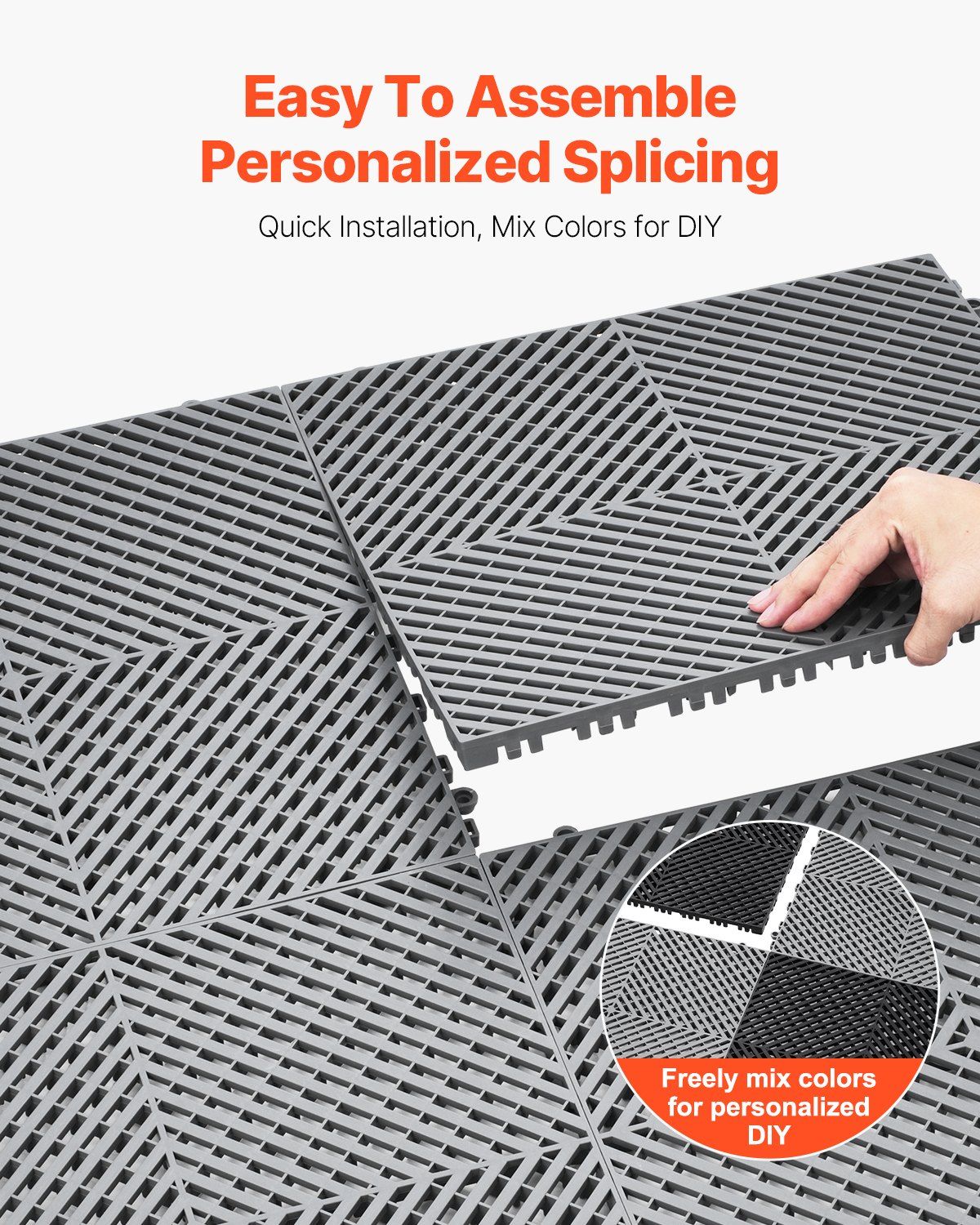 Interlocking Drainage Mat, 41.5 x 41.5 cm Modular Interlocking Cushion, 24 Pcs Splicing Drainage Mats, PP Non-Slip Drainage Floor Tile and Shower Mat, for Garage, Garden, Kitchen & Outdoor