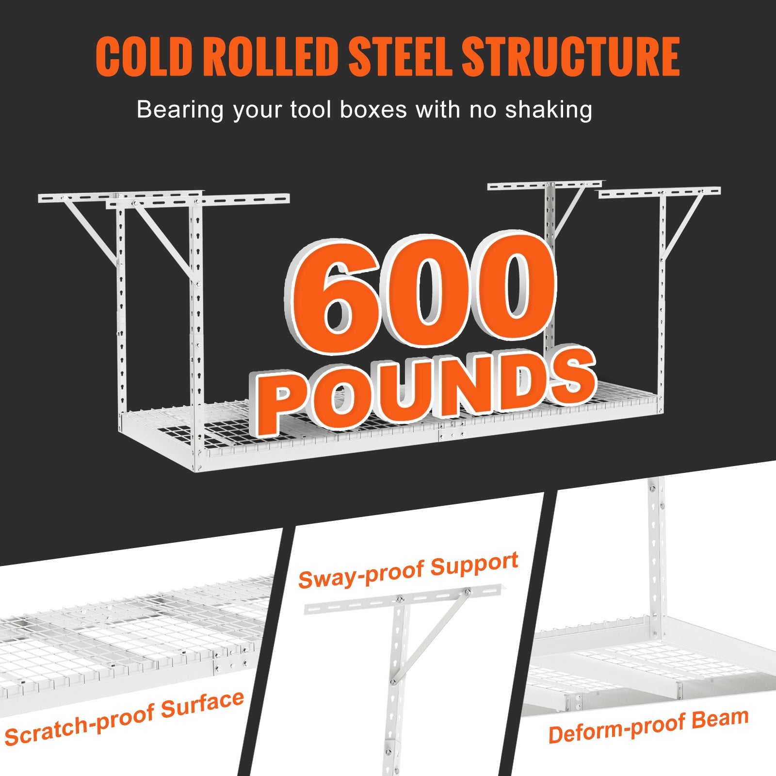 VEVOR Overhead Garage Storage Rack, 91.44x243.84cm Garage Ceiling Storage Racks, Heavy Duty Adjustable Cold Rolled Steel Racks for Garage Storage, Organization, 272.16kg Load Capacity, 22''-40", White