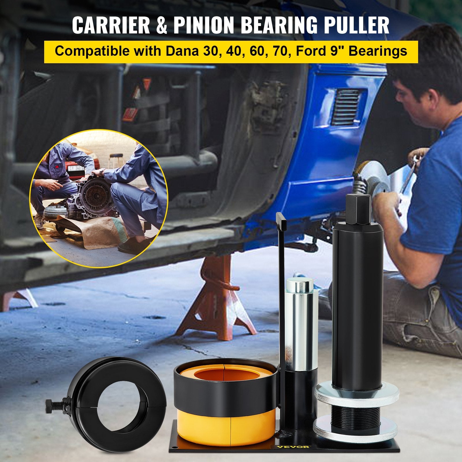 VEVOR Carrier & Pinion Bearing Puller, Compatible with Dana 30, 40, 60, 70, Ford 9\" Bearings, Pinion Puller Tool with 2 Clamshells, 45# Steel Clamshell Carrier Bearing Puller for Auto Repair