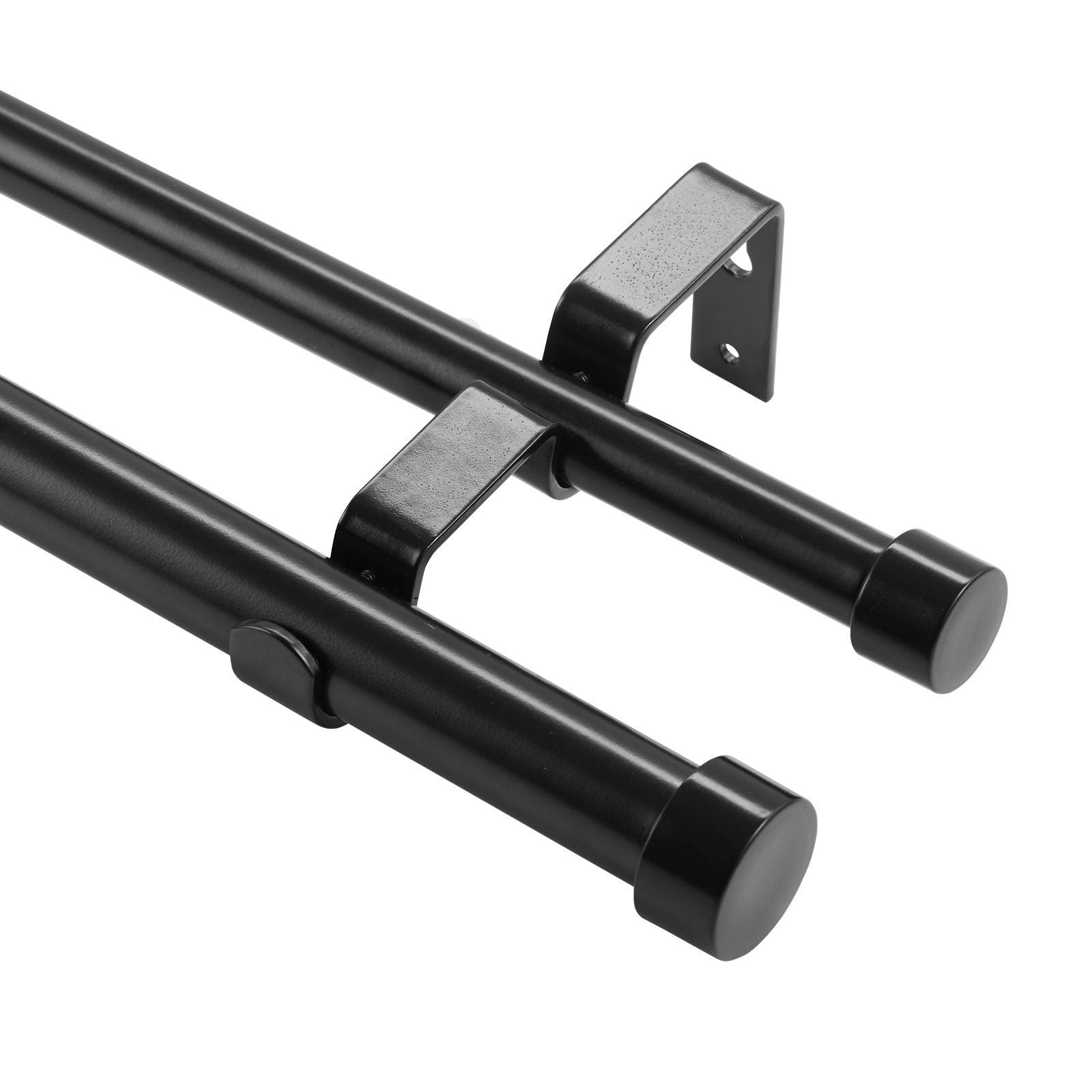 Double Rod Curtain Rods, 36-72 inches(3-6ft) Adjustable Length, Black Double Curtain Rods with Cap Finials, 1" and 3/4" Diameter, Double Window Drapery Rod for Sheer and Blackout Curtains