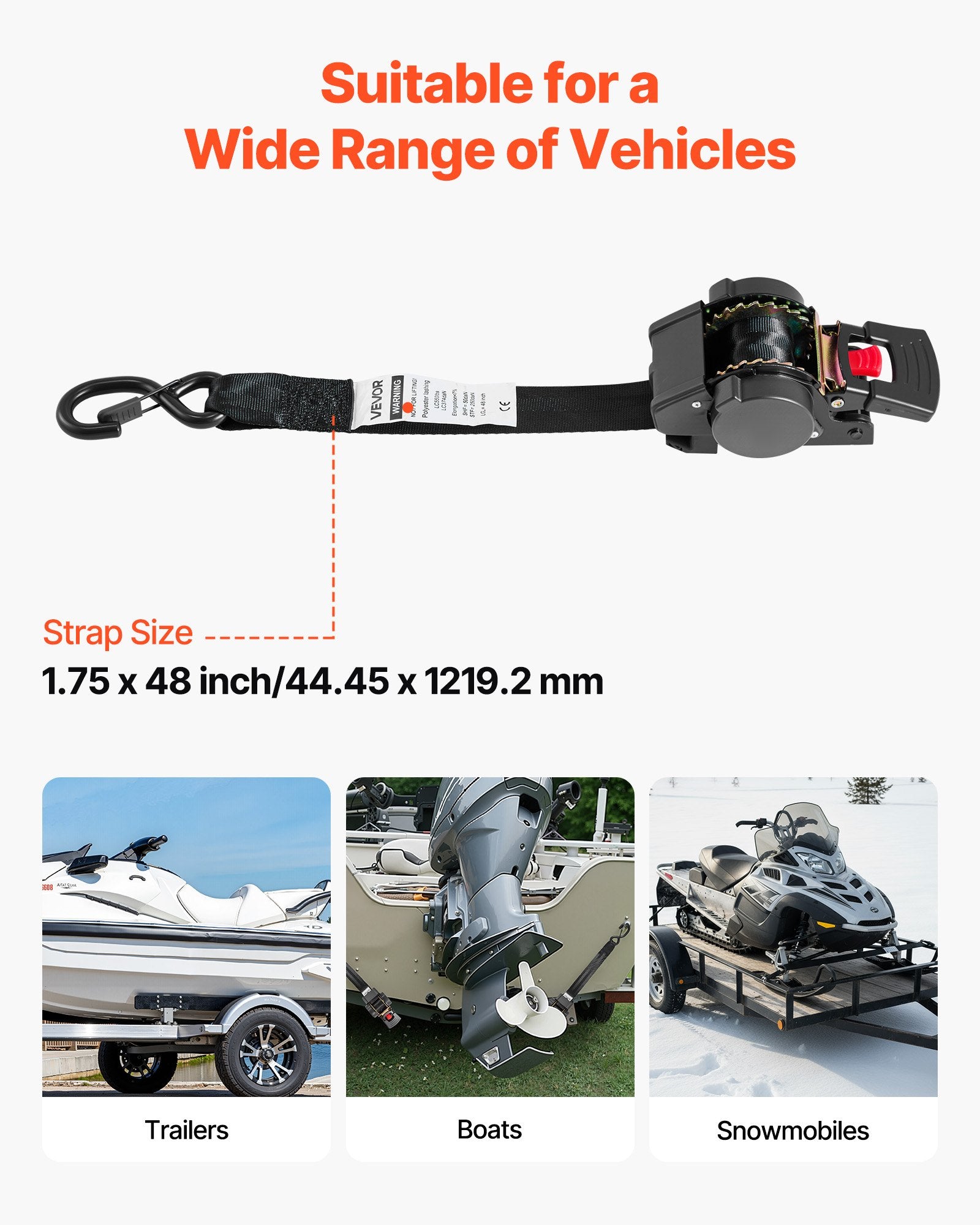 VEVOR Wheel Chock Tie-Down Kit, Fixed Trailer Tie Down Strap, Car Tie Down Kit with S-Hook, Break Strength 748 kg & Working Load 250 kg Motorcycle Tie-Down System for Trailers, Boats, Snowmobiles