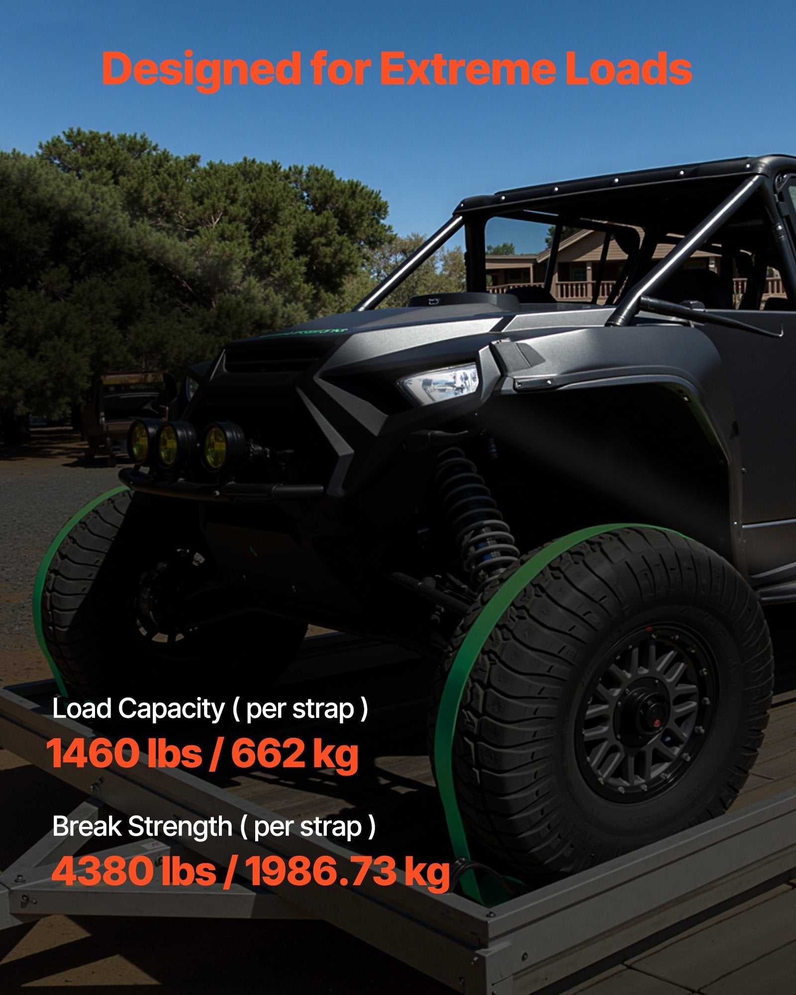 VEVOR Wheel Chock Tie-Down Kit, Chock-Style Trailer Tie Down Strap, Car Tie Down Kit with Buckle, Break Strength 1986.73 kg & Working Load 662 kg Motorcycle Tie-Down System E-Hooks for ATVs, UTVs