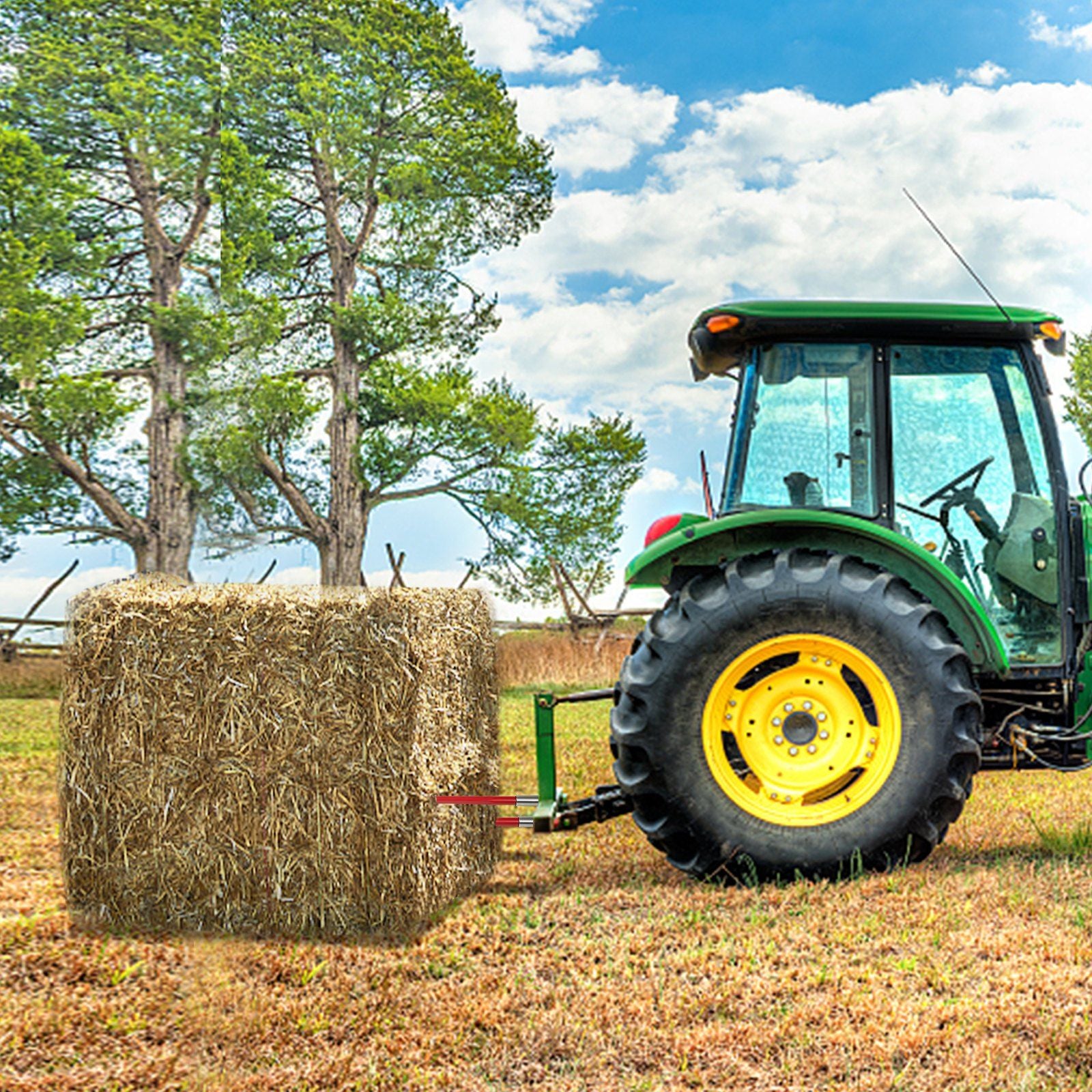 Pair Hay Spear 43" Bale Spear 3000 lbs Capacity, Bale Spike Quick Attach Square Hay Bale Spears 1 3/4", Red Coated Bale Forks, Bale Hay Spike with Hex Nut & Sleeve for Buckets Tractors Loaders