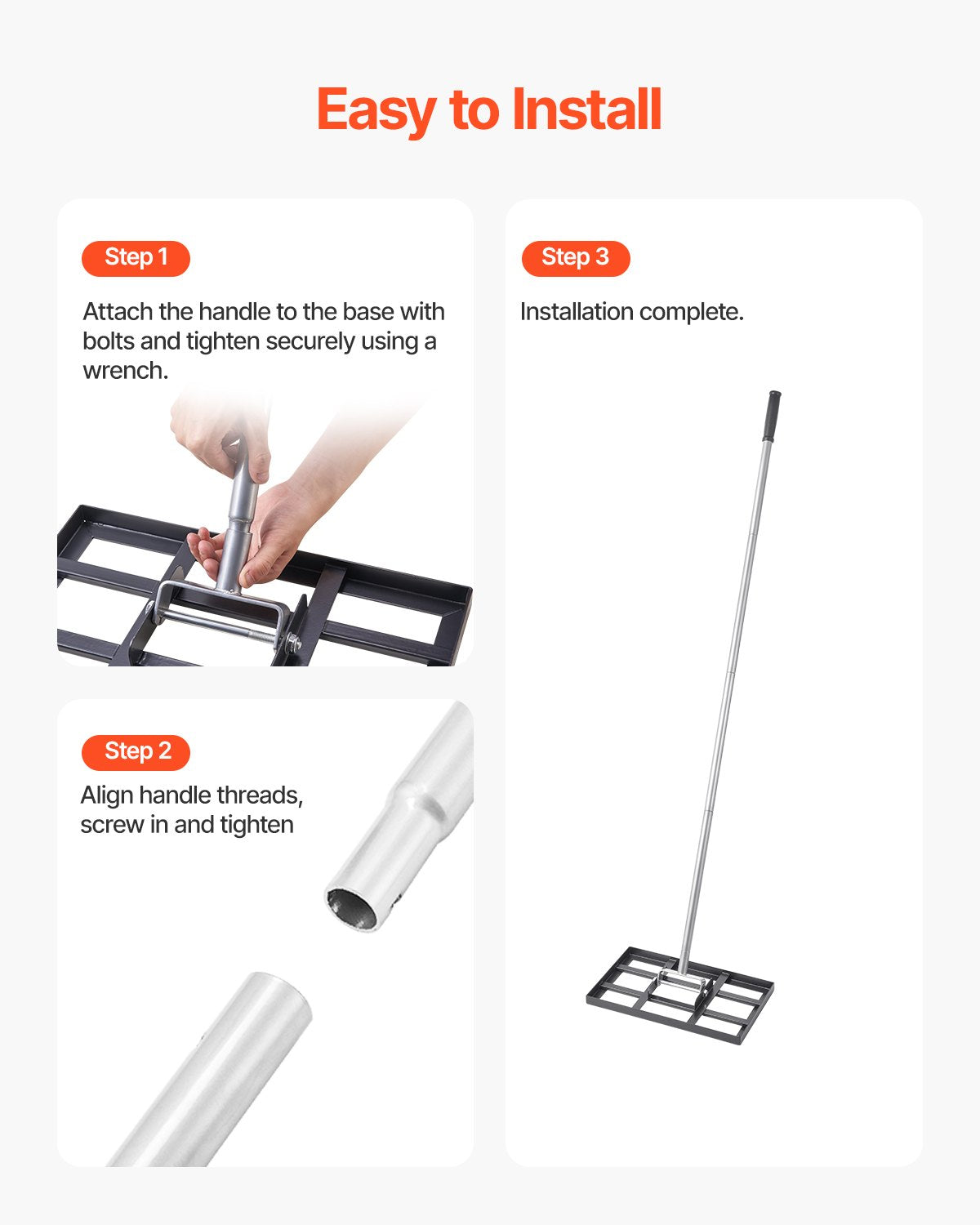 VEVOR 254 x 430 mm Lawn Leveling Rake 1980 mm Adjustable Handle for Yard Golf Court