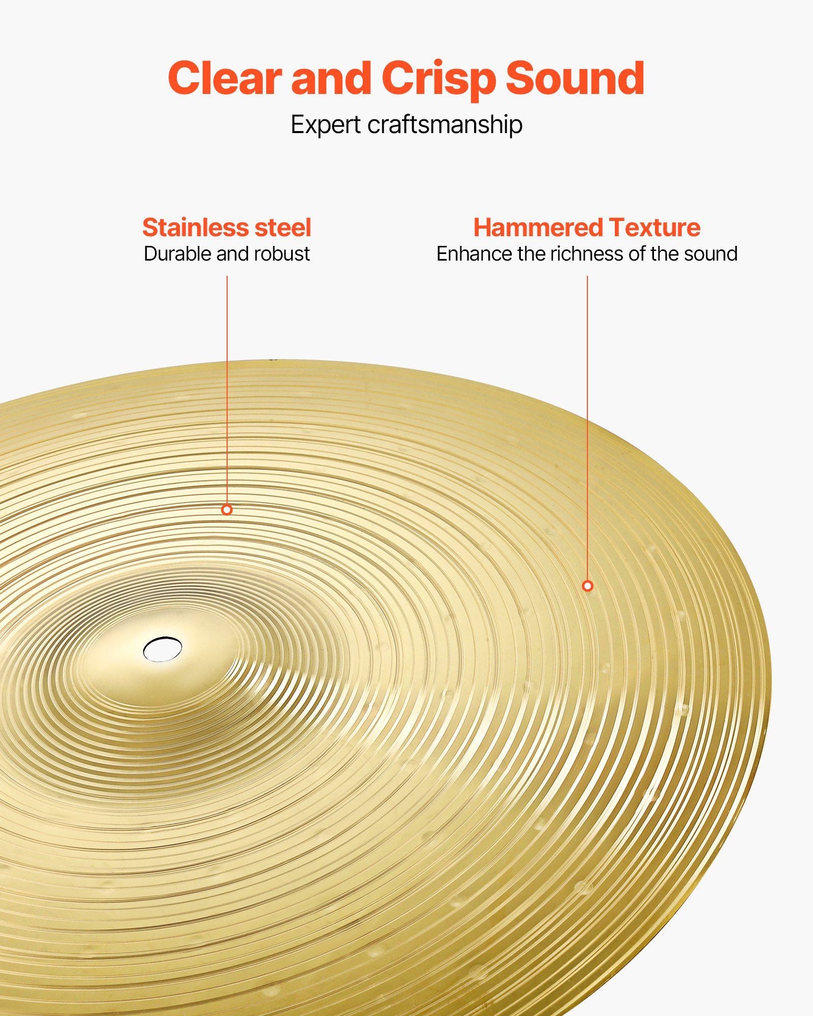 Cymbal Pack, 3 Pieces Cymbals for Drum Set, Alloy Cymbals Drum Set Includes 35.5 cm Hi-Hats, 40 cm Crash, 50.5 cm Ride, Drumsticks & Cymbal Bag, Alloy Cymbal Pack for Drummer, Bright Copper