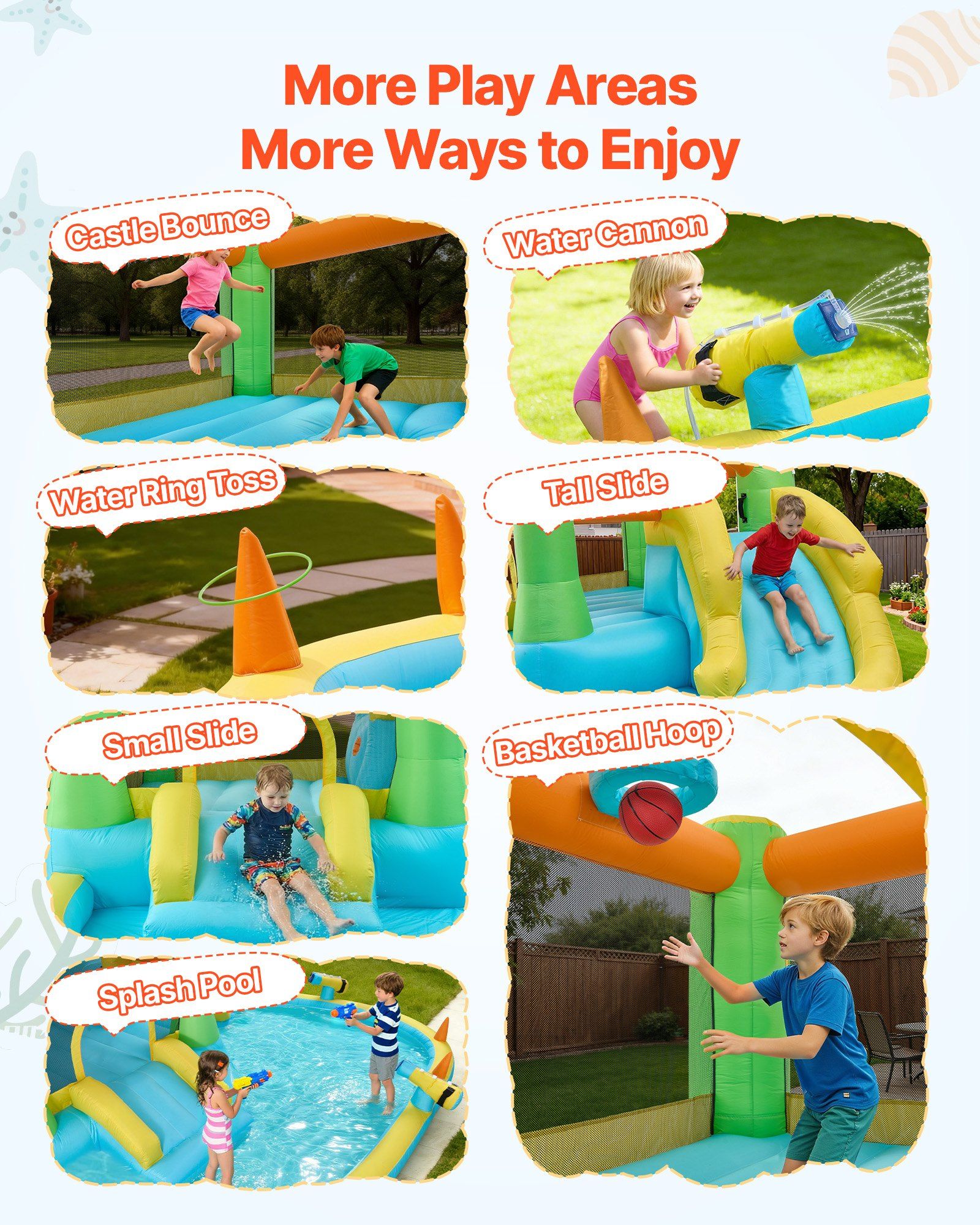 Inflatable Bounce House, 3.82 x 3.98 x 1.97 m Inflatable Bounce House Water Slide, Bouncer Castle with Castle Bounces, Basketball Hoop, Splash Pool & Water Ring Toss, for 3 to 4 Kids Ages 3 to 8