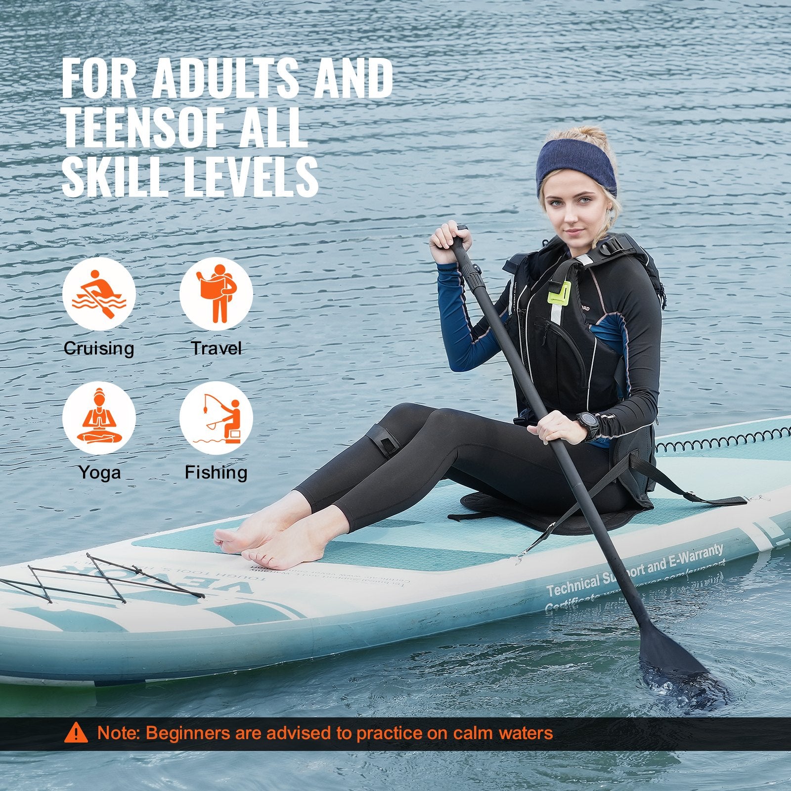 VEVOR Inflatable Stand Up Paddle Board, 152 mm SUP Paddleboard with Removable Kayak Seat, Board Accessories, Pump, Paddle, Fin, Backpack, Ankle Leash, and Repair Kit, for Youth & Adults