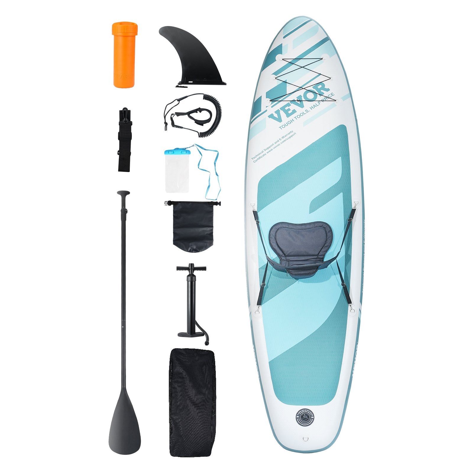 VEVOR Inflatable Stand Up Paddle Board, 152 mm SUP Paddleboard with Removable Kayak Seat, Board Accessories, Pump, Paddle, Fin, Backpack, Ankle Leash, and Repair Kit, for Youth & Adults