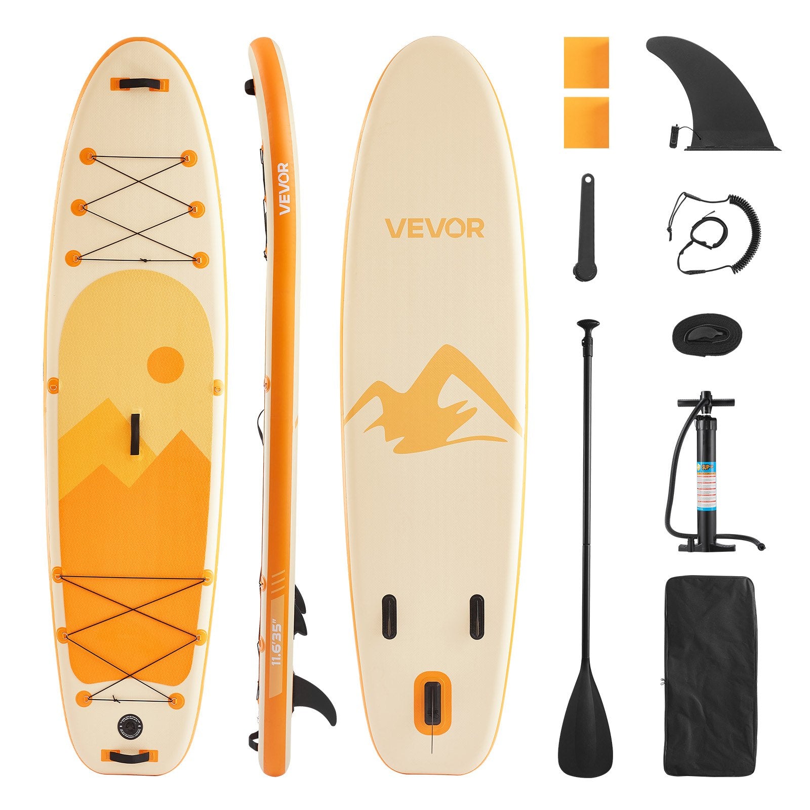 VEVOR Inflatable Stand Up Paddle Board, 3.53m x 89cm x 15cm Wide Ultra-Light SUP Paddleboard, All Accessories Included, Pump, Paddle, Fin, Backpack, Ankle Leash, Strap, Non-slip Deck for Youth, Adults