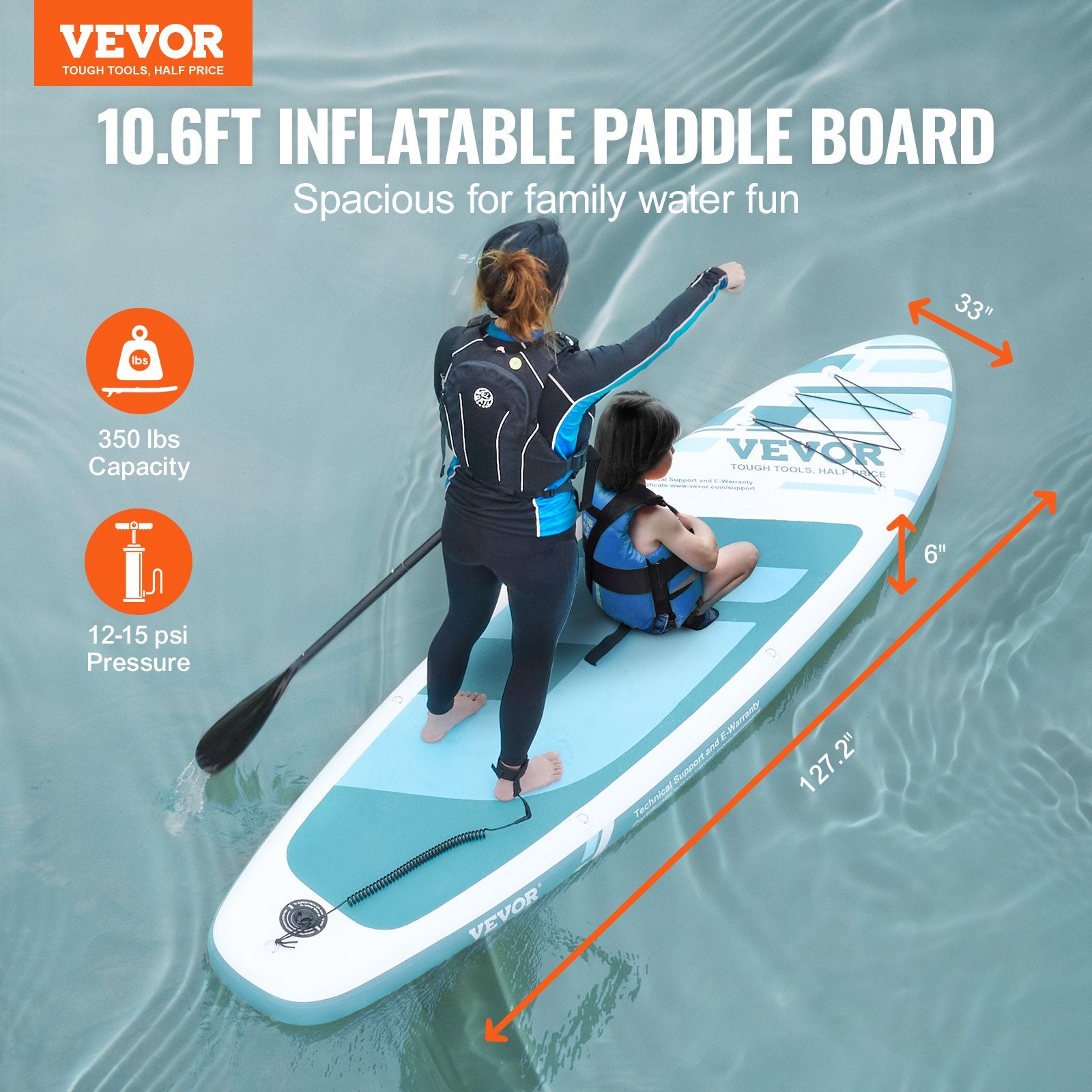 VEVOR Inflatable Stand Up Paddle Board, 3230 x 838 x 152 mm SUP Paddleboard, with Board Accessories, Pump, Paddle, Fin, Phone Bag, Backpack, Ankle Leash, Repair Kit, Non-slip Deck for Youth & Adults