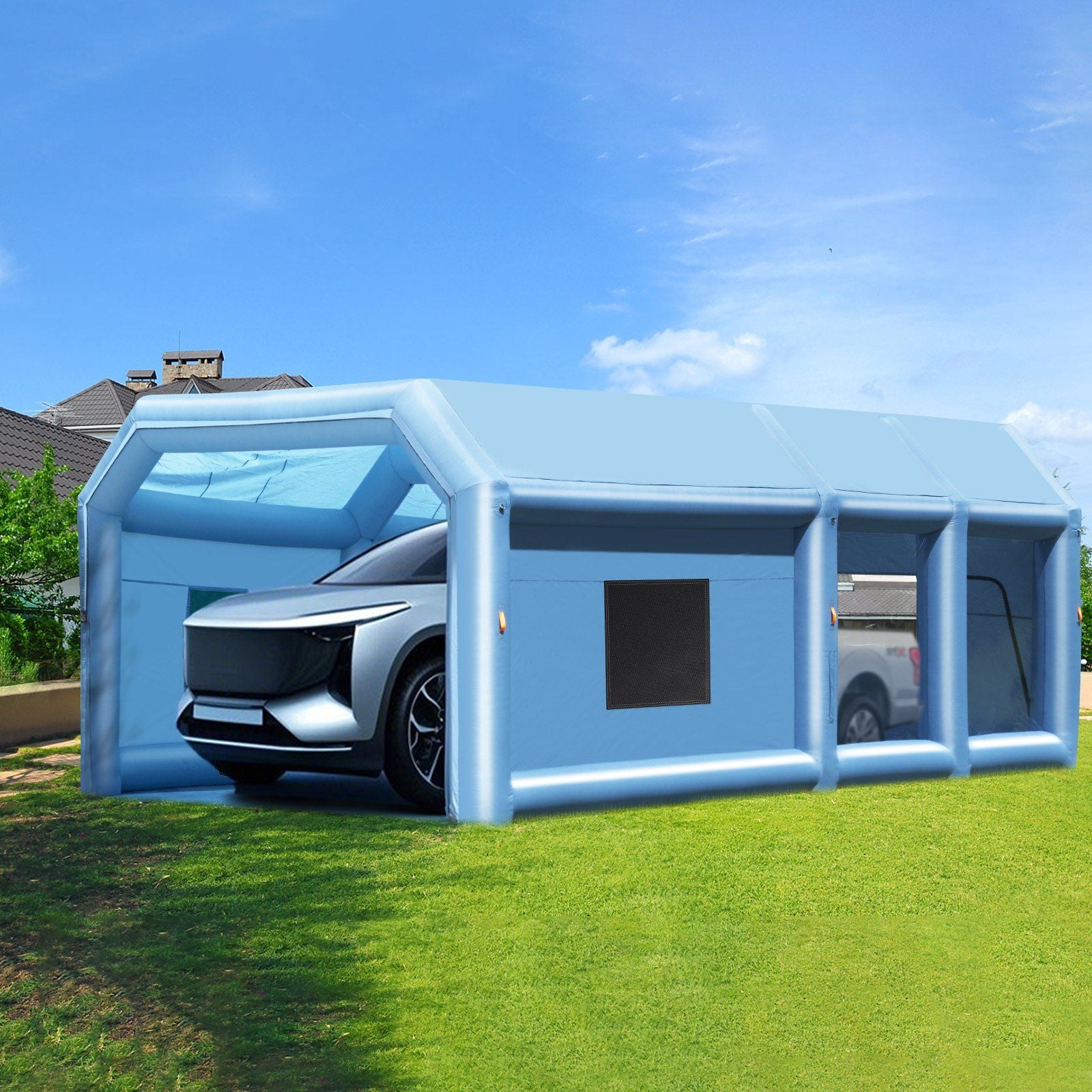 Inflatable Paint Booth, 32.8 x 21 x 14.8 ft Inflatable Spray Booth, with 1100W+750W Powerful Blowers and Air Filter System, Portable Car Paint Booth for Large Truck, Large Van, Large Machinery