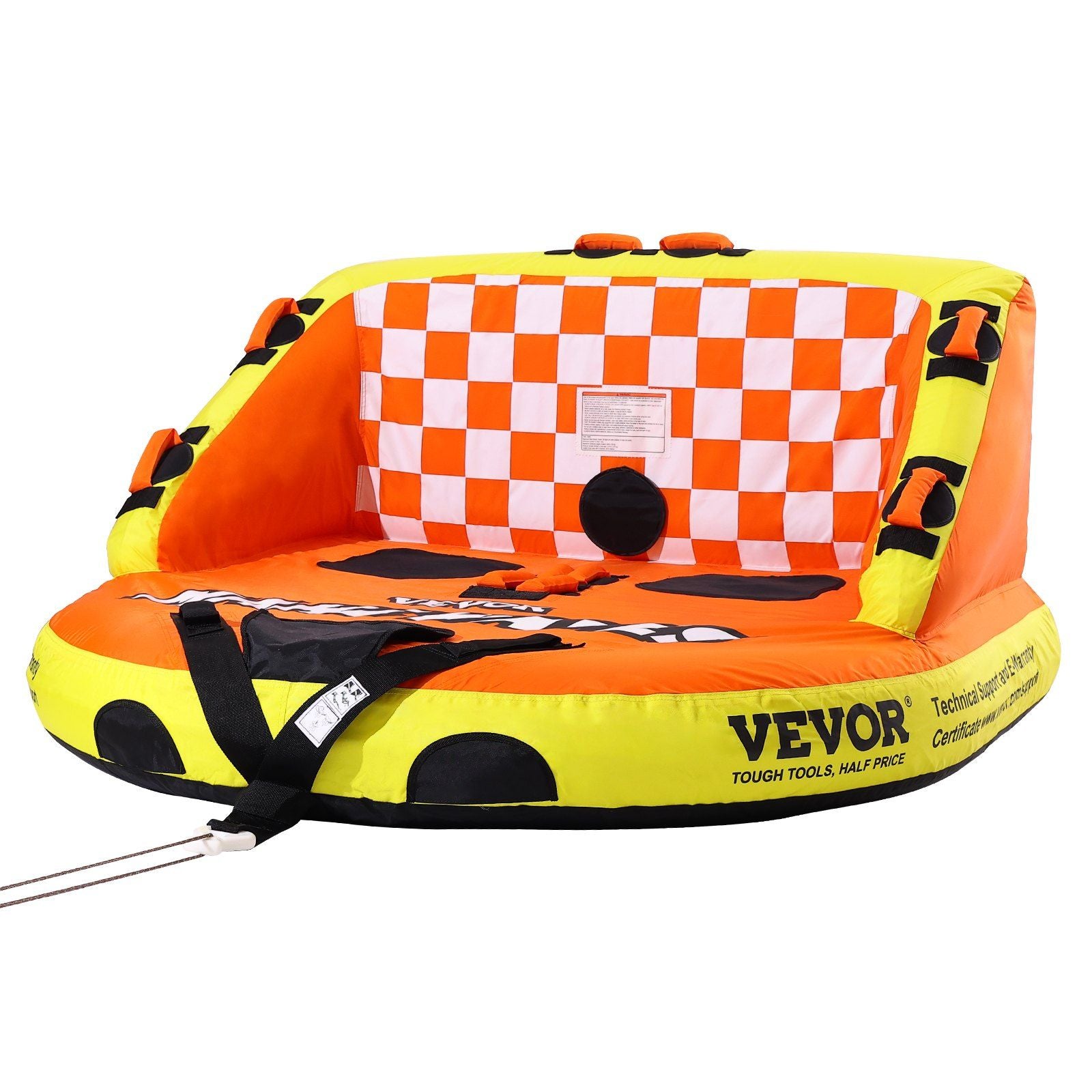 Towable Tube for Boating, 1-2 Riders Inflatable Towable Tubes with Deck Seats and Backrest, 340 lbs Water Sport Tube for Boat to Pull, Full Nylon Cover, EVA Grab Handles and Speed Safety Valve