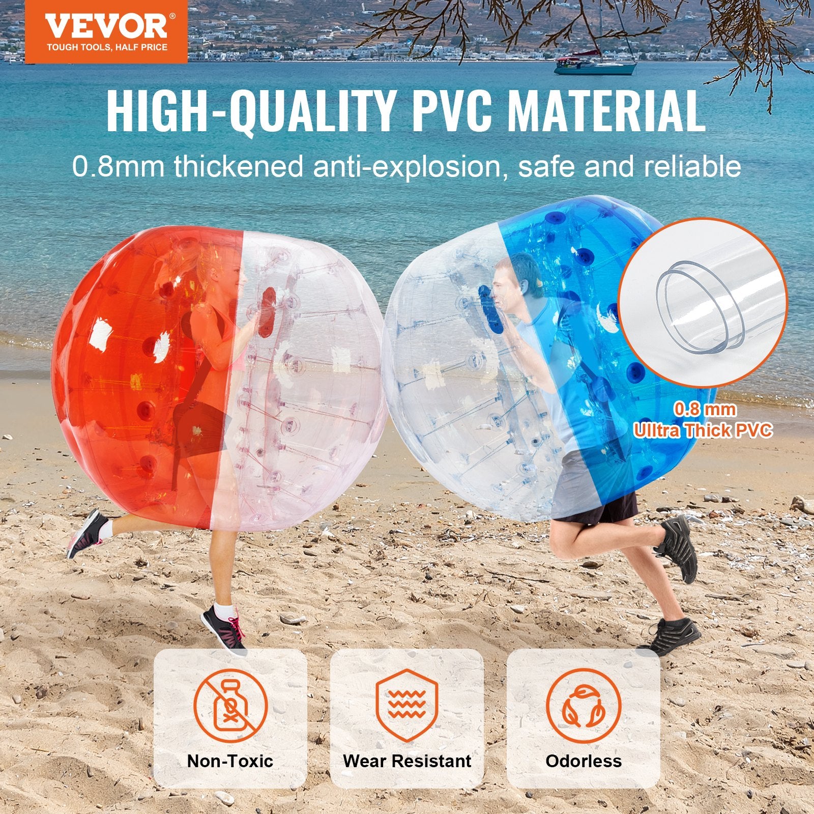 VEVOR Inflatable Bumper Balls 2-Pack, 5FT/1.5M Body Sumo Zorb Balls for Teen & Adult, 0.8mm Thick PVC Human Hamster Bubble Balls for Outdoor Team Gaming Play, Bumper Bopper Toys for Garden, Yard, Park