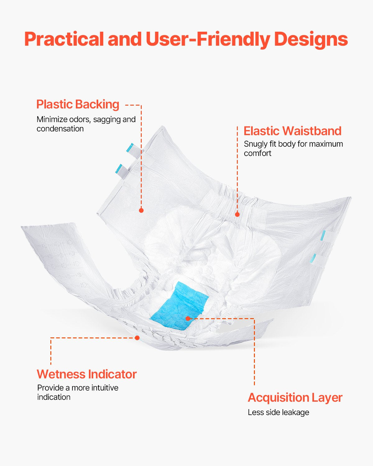 VEVOR Adult Briefs with Adhesive Tabs Incontinence Briefs for Men Women L Size