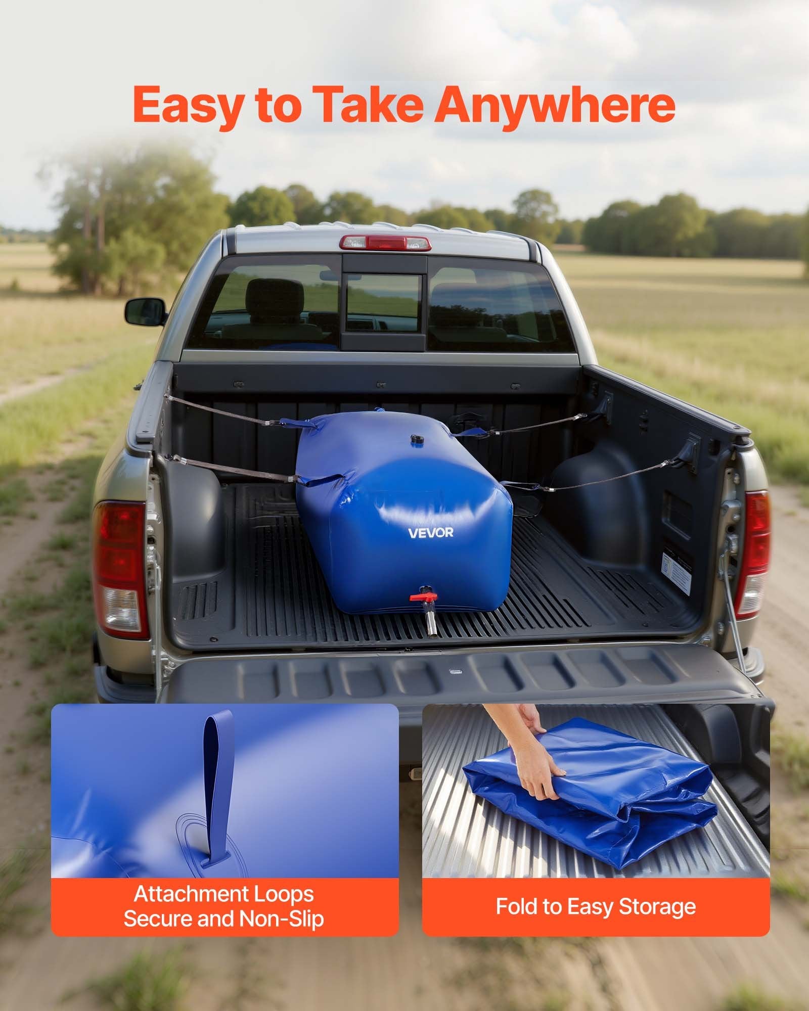 VEVOR Water Storage Bladder 240L Large Capacity Water Bag, Portable & Collapsible Soft Waters Container, Leakproof & Tear-Resistant PVC Emergency Waters Storage Tank for RV Truck & Outdoor Use