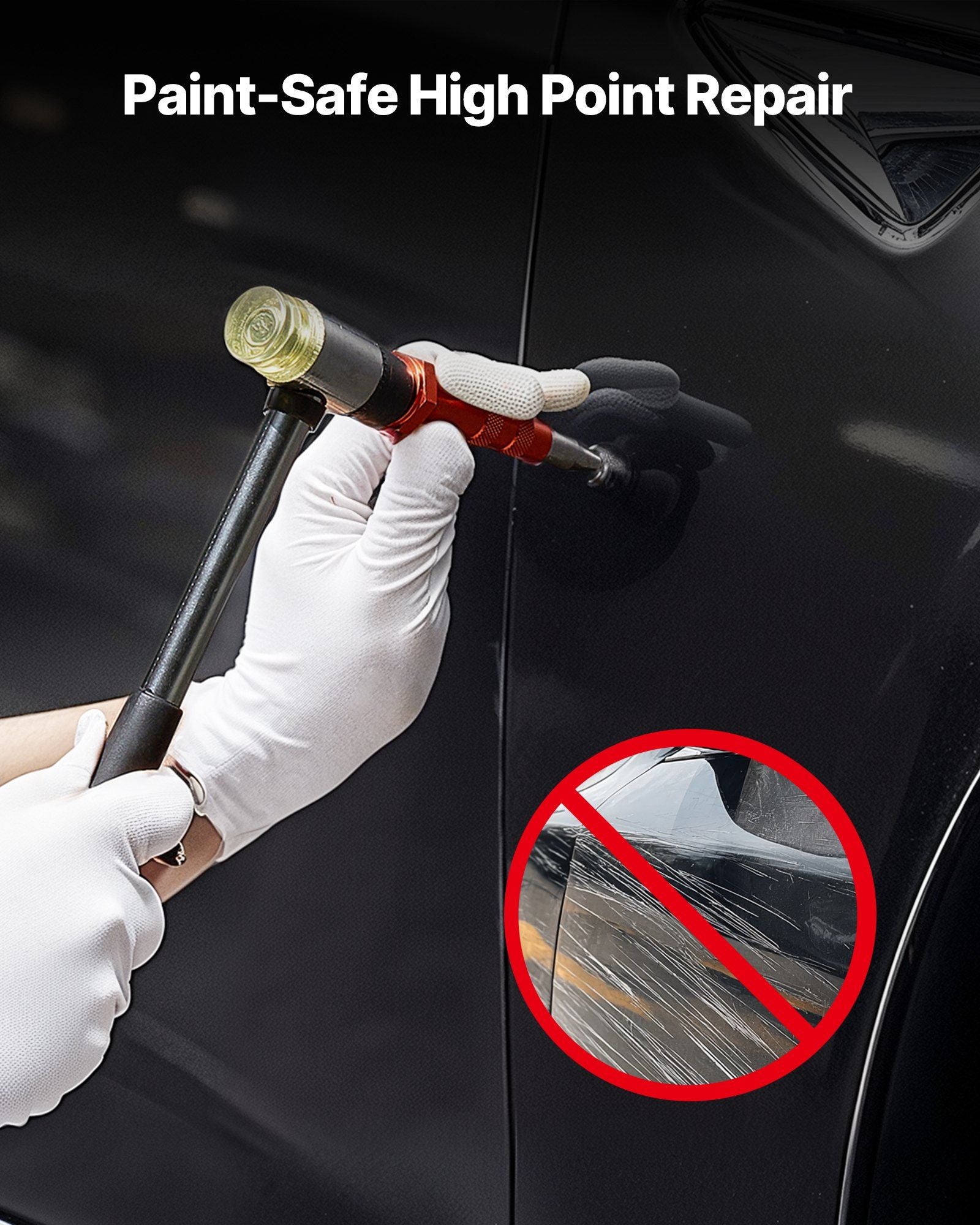 Dent Puller Kit, Paintless Car Dent Removal Tool, Auto Fender Damage Repair Puller Lifter with Curved Rod, Crowbar, Rubber Hammer, Airbag, Detachable & Repair Pens, Replacement Heads Tools Kit