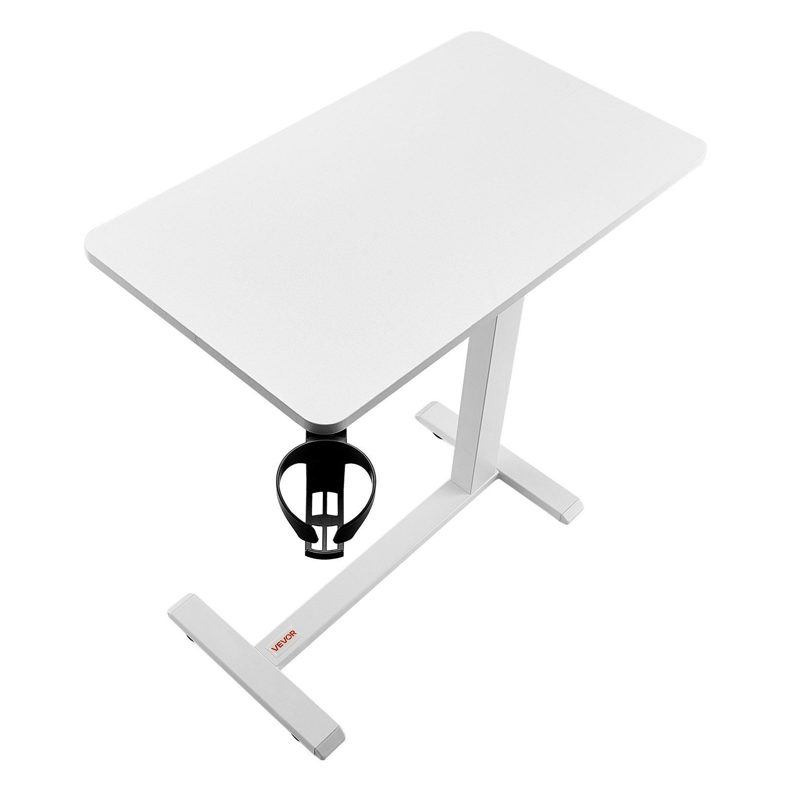 Overbed Table, Mobile Bed Side Table with 4 Hidden Wheels, Height Adjustable Rolling Laptop Desk with Cup Holder, Portable Particleboard Over Bed Desk for Home, Office, Study, White