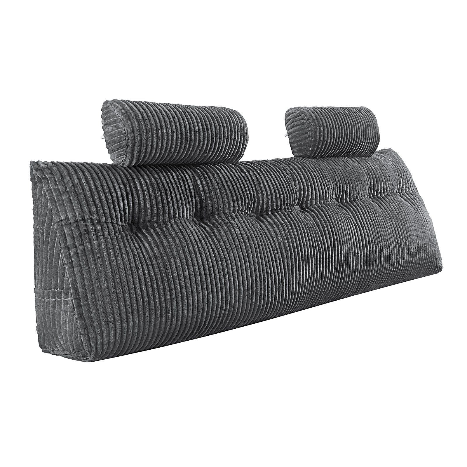 Headboard Pillow, King Size Wedge Headboard Pillow with 2 Side Pockets and 2 Headrests, Bed Wedge Pillow with Washable Flannel Cloth, for Reading, Gaming, Resting, Working in Bed, Grey