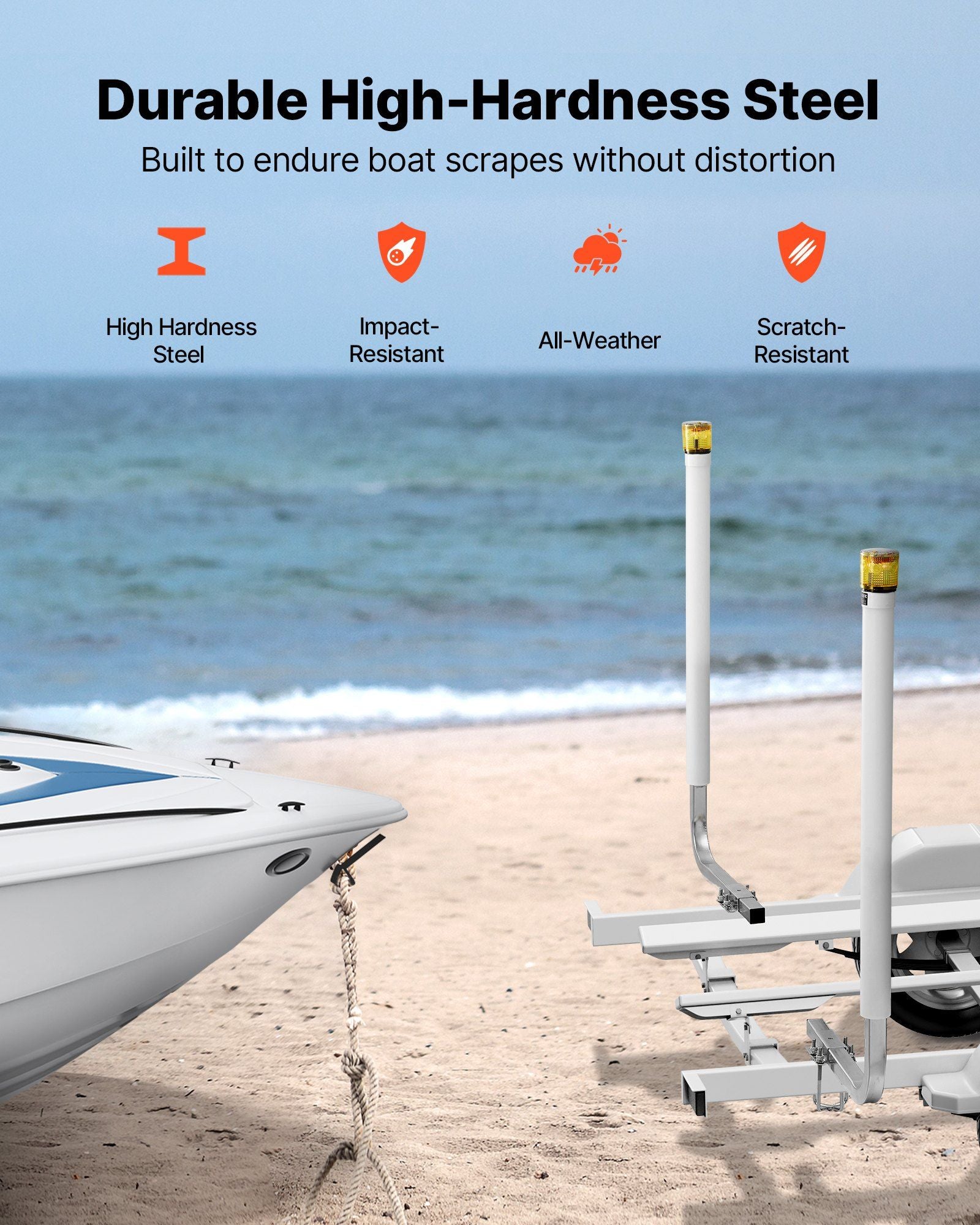 Boat Trailer Guide, 1175mm with LED Light Trailer Guide Poles, 2PCS High-Hardness Steel Guide-Ons, Wide Adjustable Trailers Guides with PVC Pipes, for Ski Boat, Fishing Boat or Sailboat Trailers