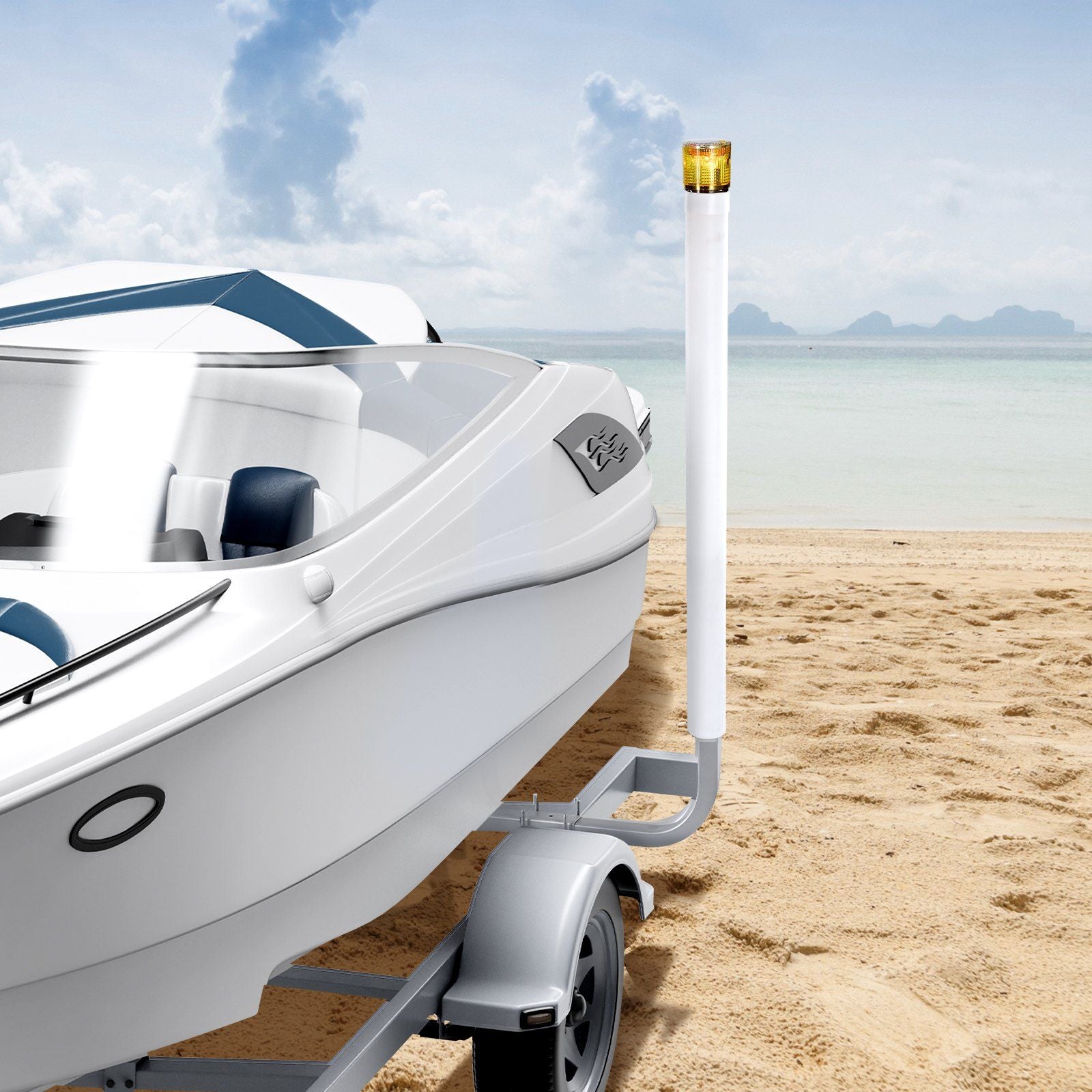 Boat Trailer Guide, 1175mm with LED Light Trailer Guide Poles, 2PCS High-Hardness Steel Guide-Ons, Wide Adjustable Trailers Guides with PVC Pipes, for Ski Boat, Fishing Boat or Sailboat Trailers