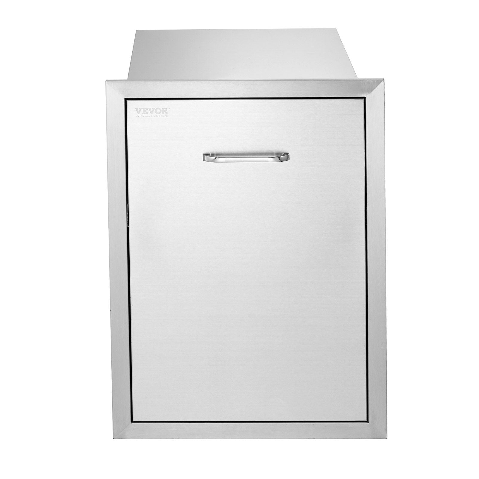 Pull Out Trash Drawer 50x58x57.4 cm Raised Style Trash Bin with Pull-Out Tray Stainless Steel Trash Drawer with Handle for Outdoor Kitchen BBQ Island, Trash Can Not Included