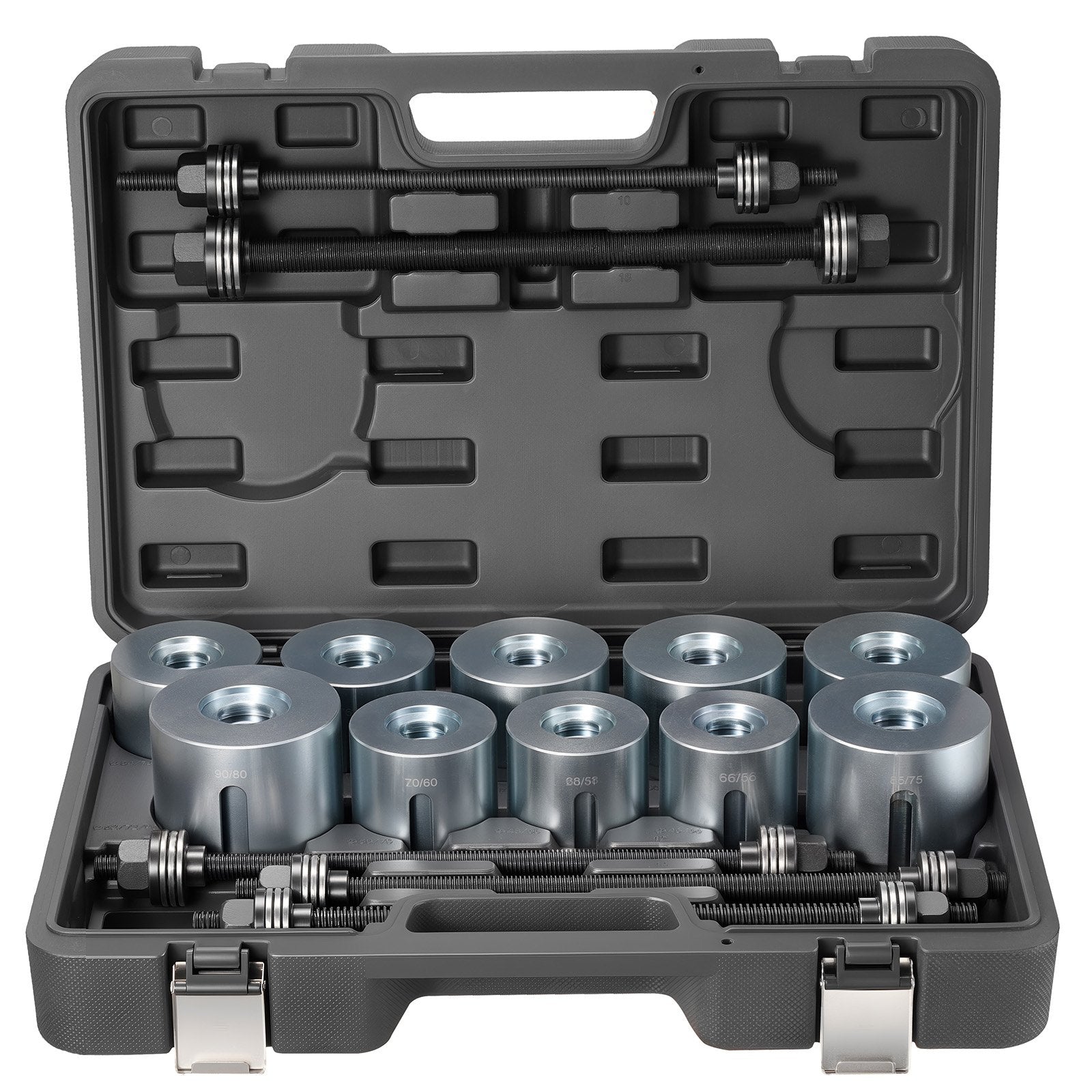 VEVOR Pull and Press Sleeve Kit, 27 PCS, Steel Bush Removal Insertion Sleeve Tools with Carrying Case, Compatible with LCV and HGV Engines, for Removing and Installing Bushings, Bearings, and Seals