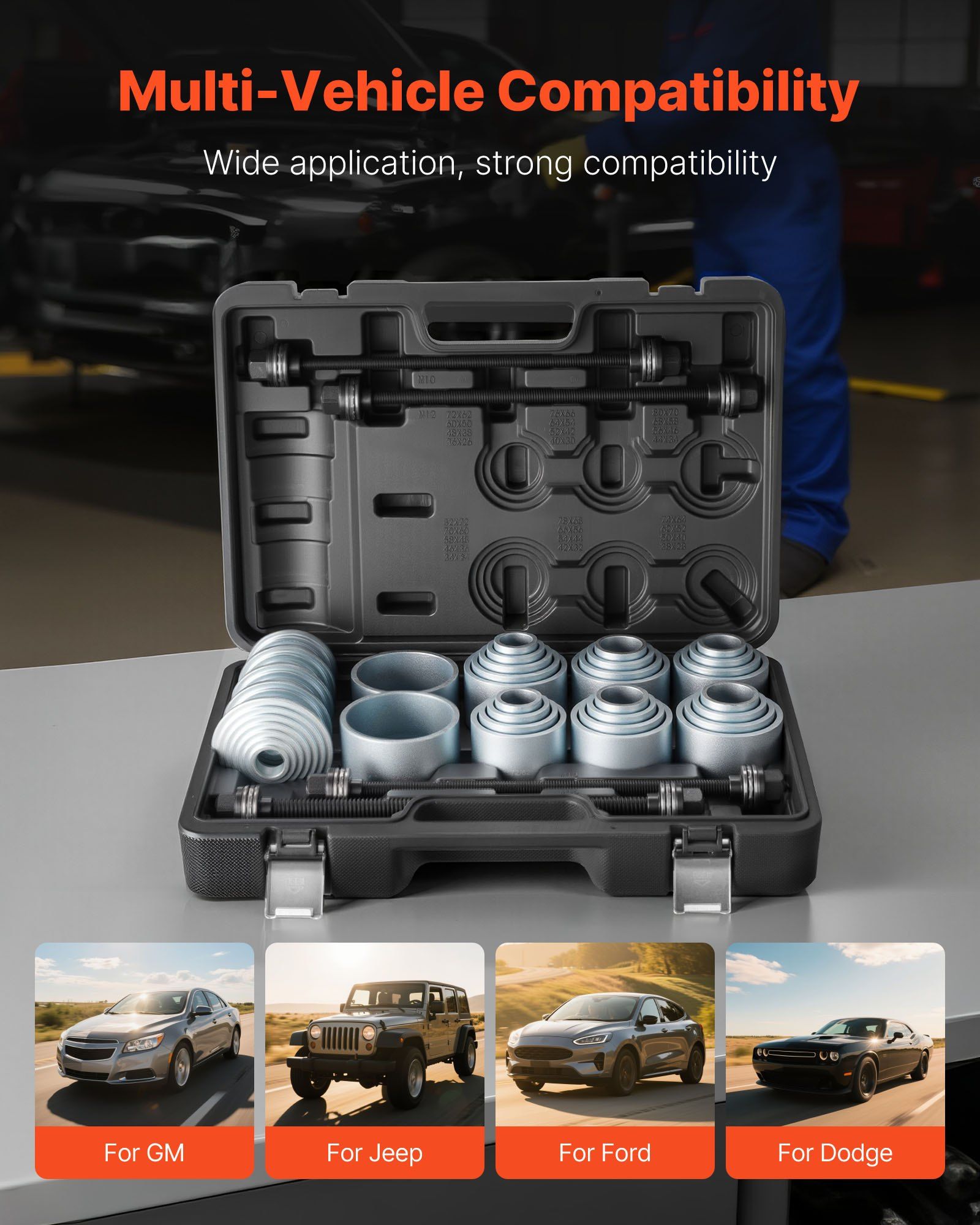 Pull and Press Sleeve Kit, 36 PCS, Steel Bush Removal Insertion Sleeve Tools with Carrying Case, Compatible with LCV and HGV Engines, for Removing and Installing Bushings, Bearings, and Seals