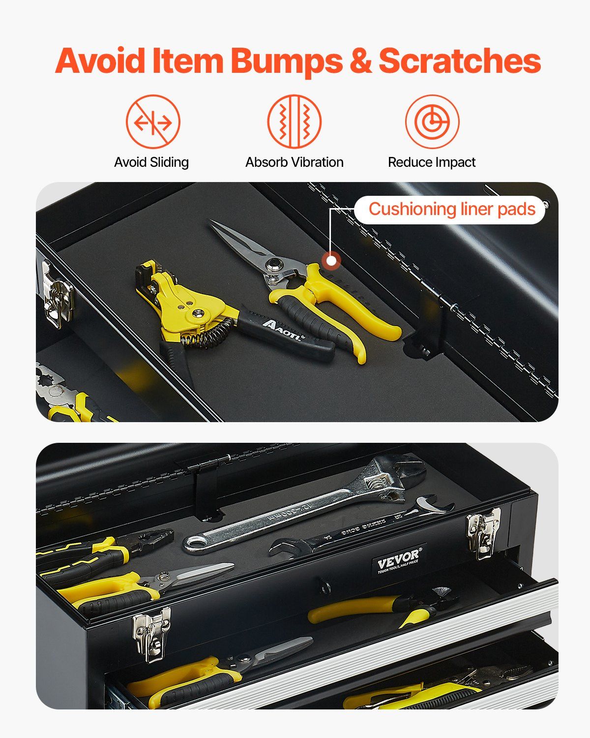Metal Tool Box, 20.5-inch, Portable Metal Tool Box with 4 Drawers, Small Tool Chest with EVA Liners, Ball Bearing Slide Drawers Locking & Powder Coated Finish, Multi-Function Tool Organizer