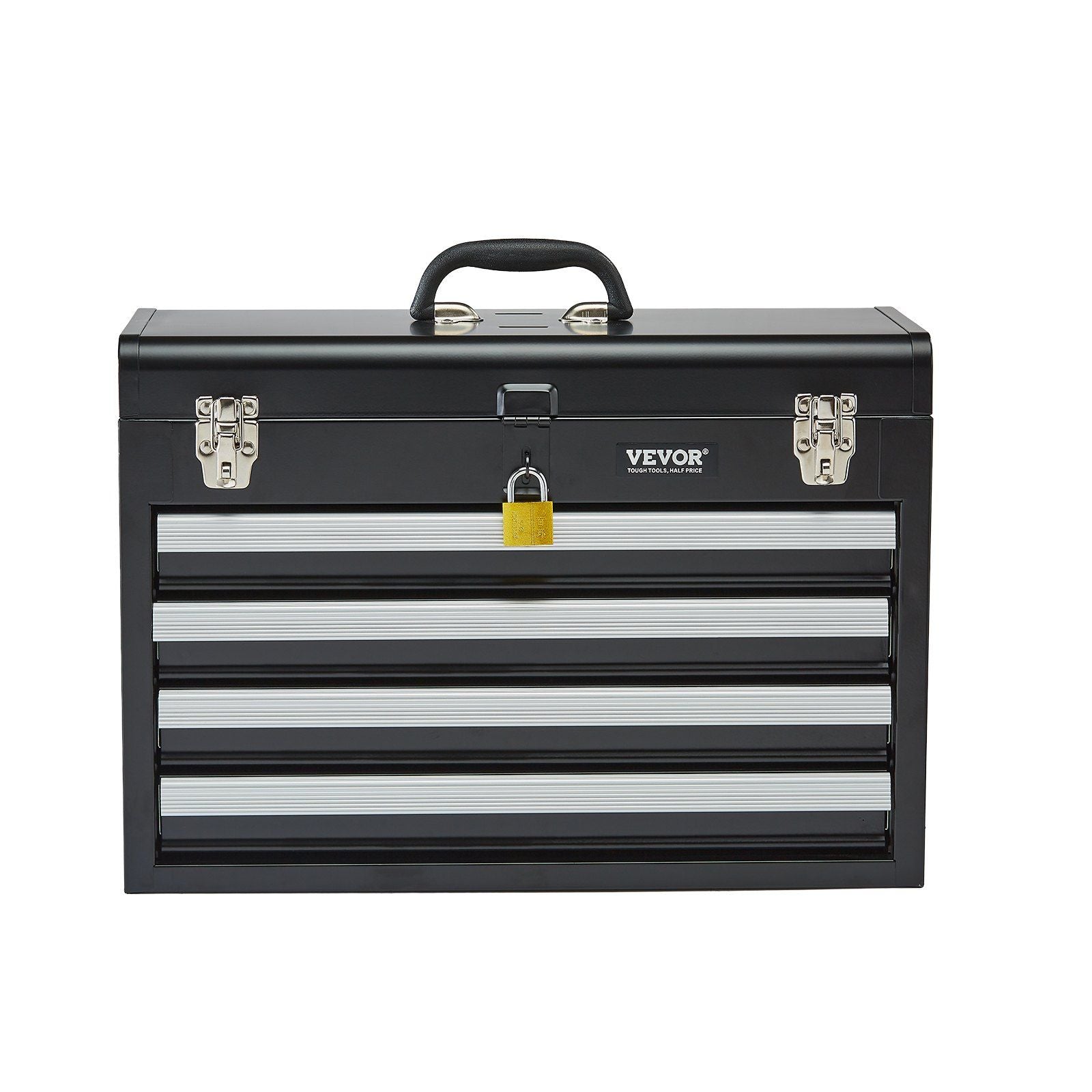 Metal Tool Box, 20.5-inch, Portable Metal Tool Box with 4 Drawers, Small Tool Chest with EVA Liners, Ball Bearing Slide Drawers Locking & Powder Coated Finish, Multi-Function Tool Organizer