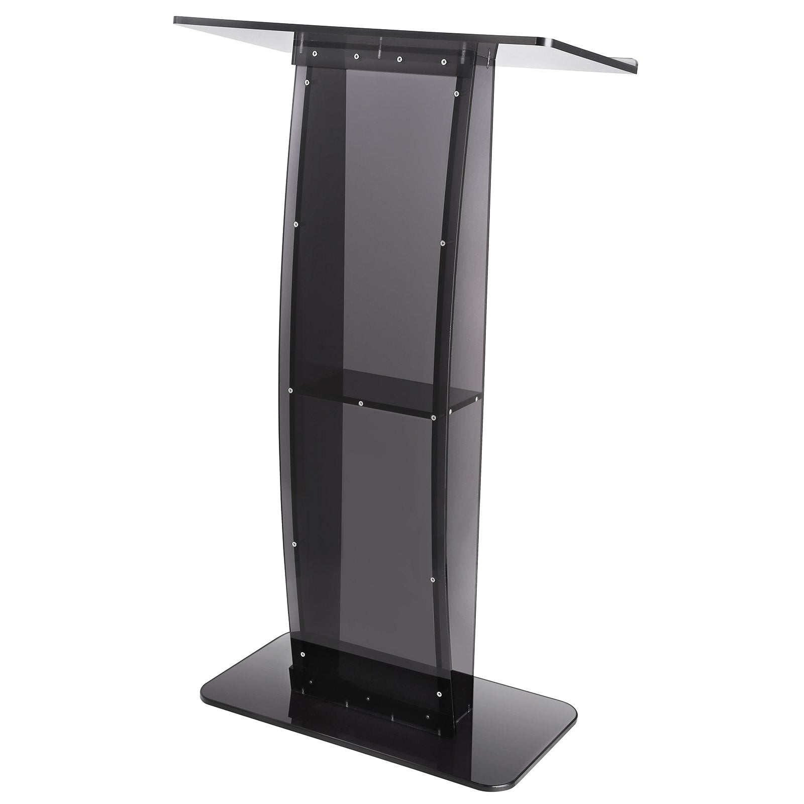 VEVOR Acrylic Podium, 47" Tall, Acrylic Podium Stand with Wide Reading Surface & Storage Shelf, Floor-standing Clear Pulpits Acrylic for Church Office School, Black