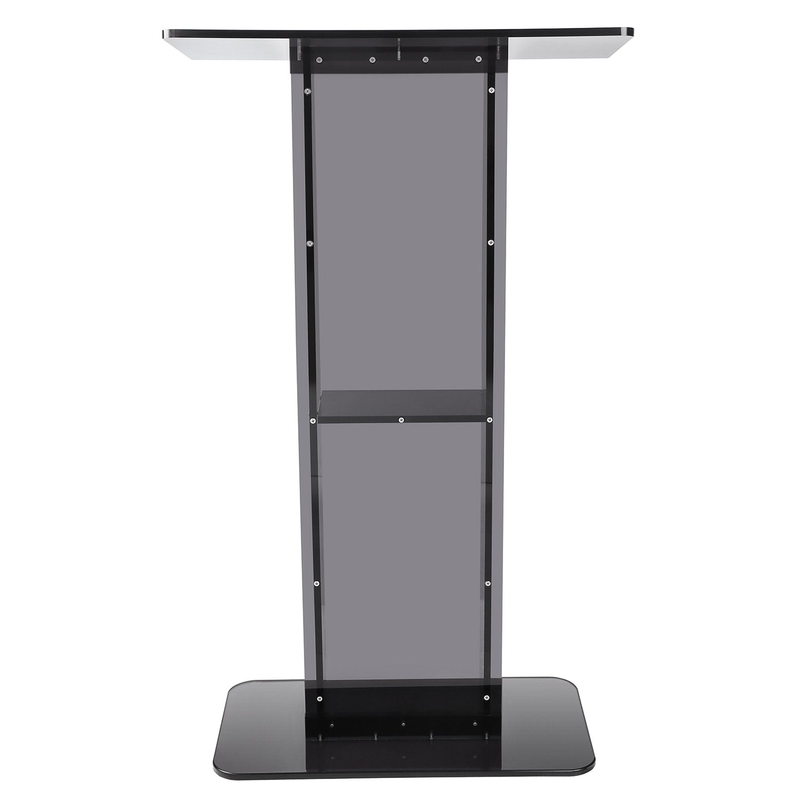 VEVOR Acrylic Podium, 47" Tall, Acrylic Podium Stand with Wide Reading Surface & Storage Shelf, Floor-standing Clear Pulpits Acrylic for Church Office School, Black