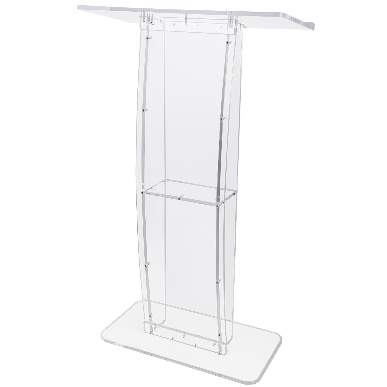 VEVOR Acrylic Podium, 47" Tall, Clear Acrylic Podium Stand with Wide Reading Surface & Storage Shelf, Floor-standing Clear Pulpits Acrylic for Church Office School