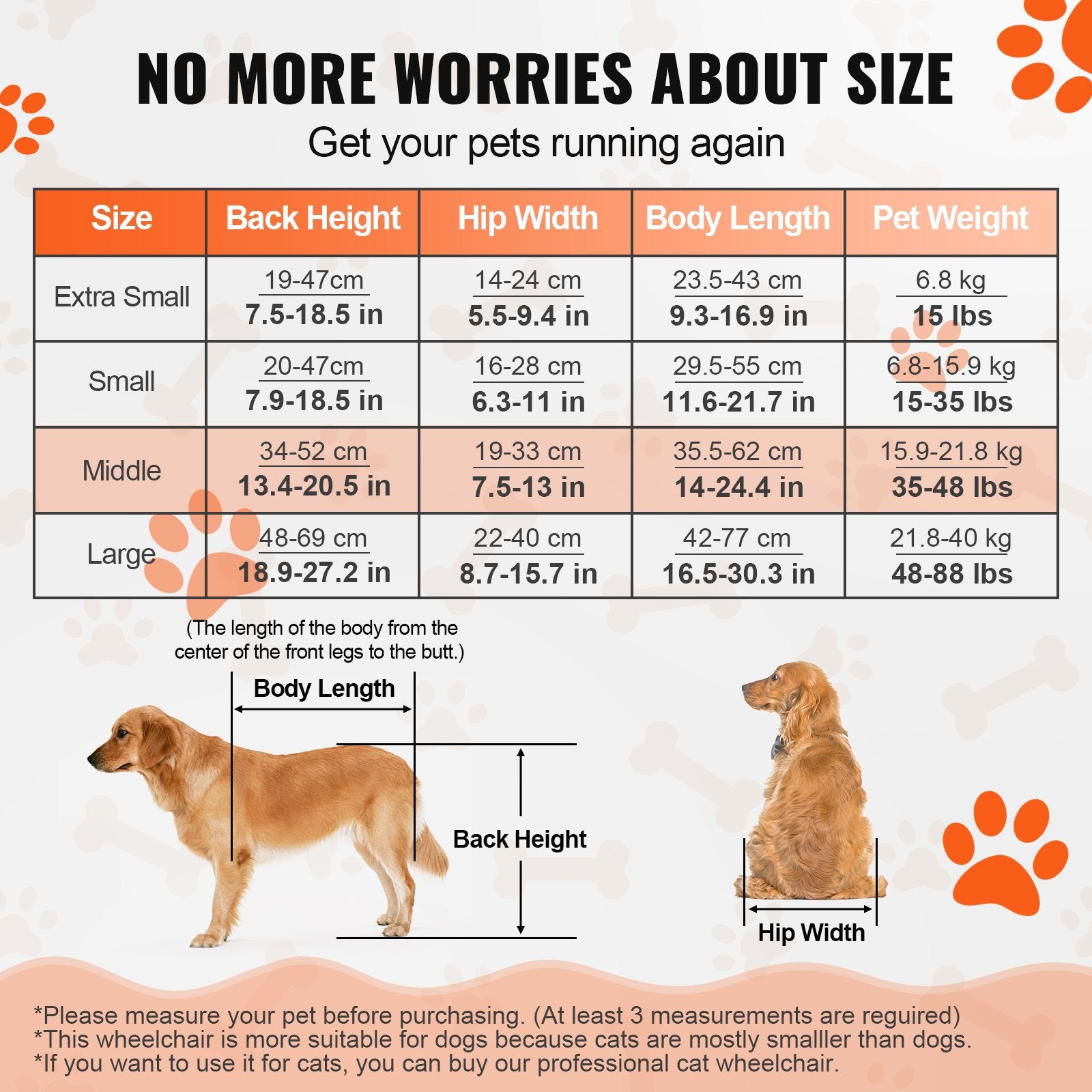 VEVOR 2 Wheels Dog Wheelchair for Back Legs, Pet Wheelchair Lightweight & Adjustable Assisting in Healing, Dog Cart/Wheelchair for Injured, Disabled, Paralysis, Hind Limb Weak Pet(M)