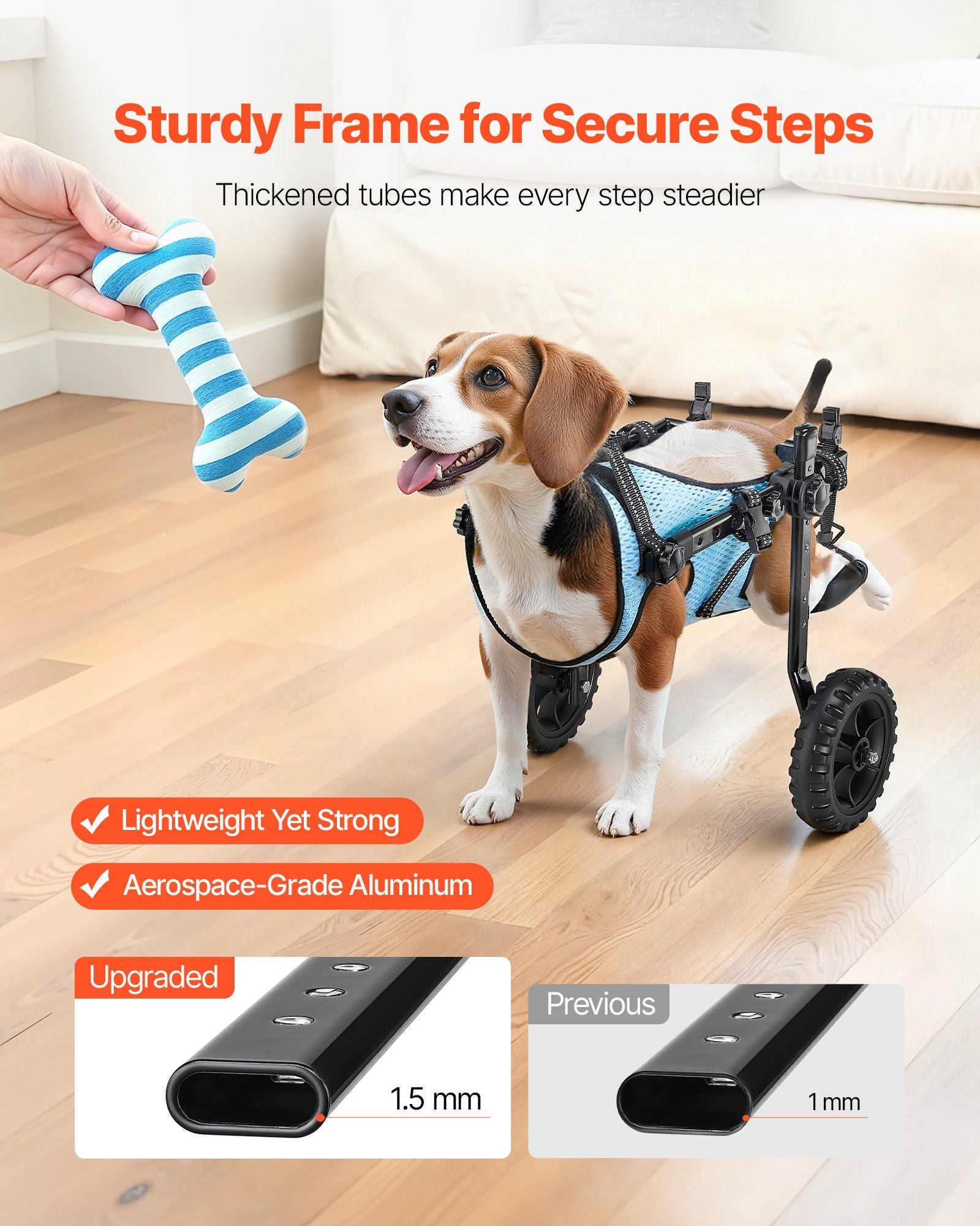 Dog Wheelchair for Back Legs, Adjustable 2 Wheels Pet Wheelchair, Lightweight Dog Cart with Shock-Absorbing Wheels, Mobility Support Wheel Chair for Disabled Injured Dogs up to 10kg, Small