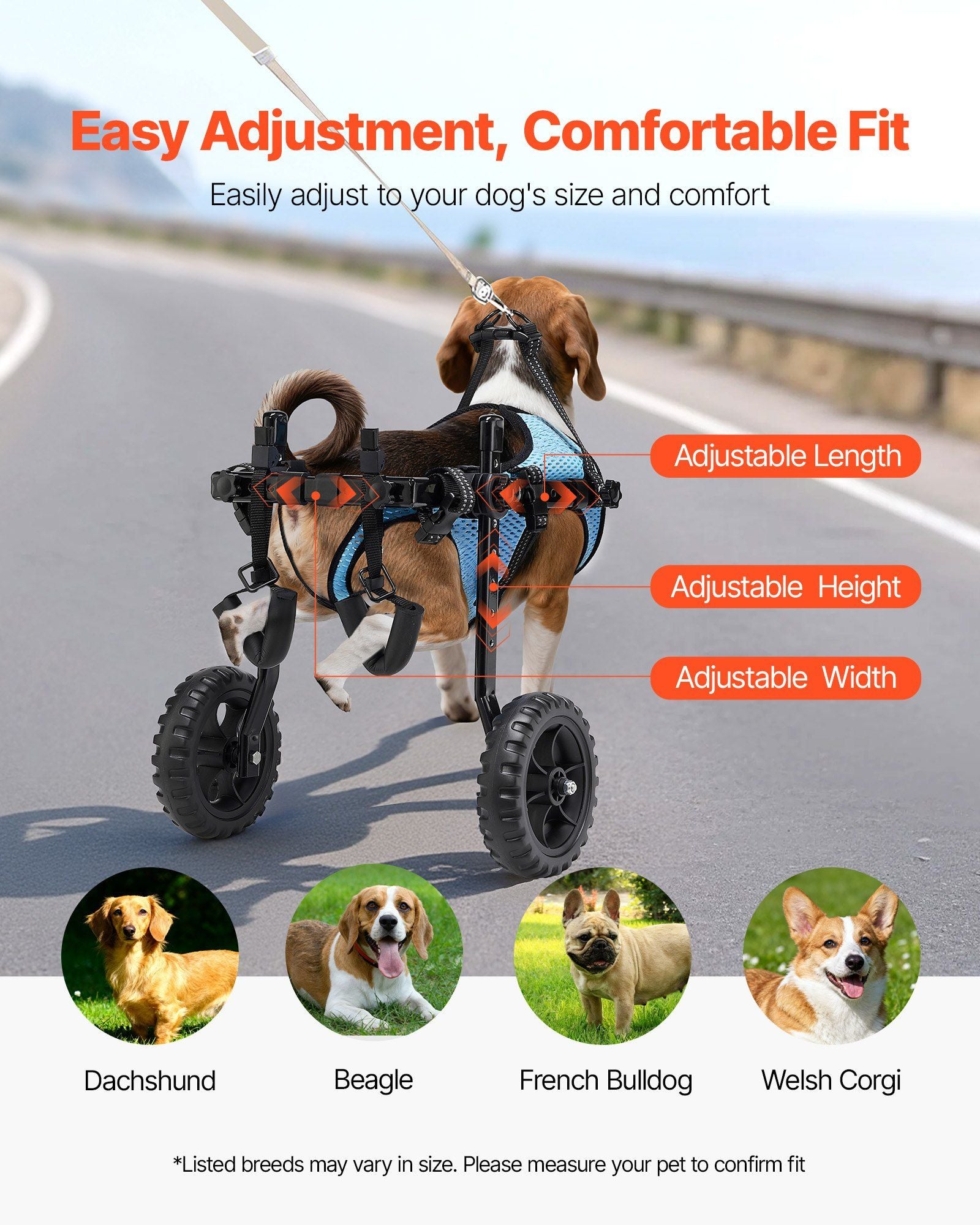 Dog Wheelchair for Back Legs, Adjustable 2 Wheels Pet Wheelchair, Lightweight Dog Cart with Shock-Absorbing Wheels, Mobility Support Wheel Chair for Disabled Injured Dogs up to 10kg, Small