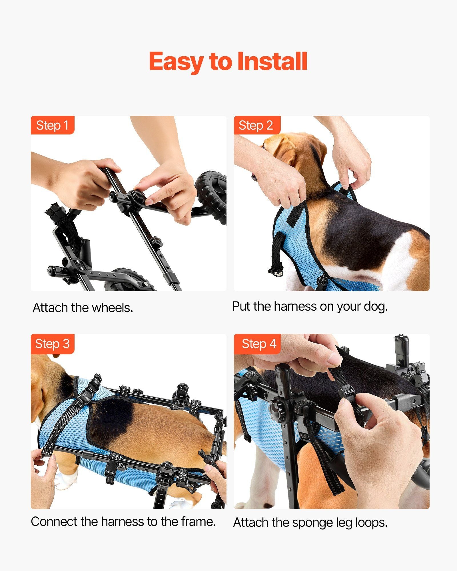 Dog Wheelchair for Back Legs, Adjustable 2 Wheels Pet Wheelchair, Lightweight Dog Cart with Shock-Absorbing Wheels, Mobility Support Wheel Chair for Disabled Injured Dogs up to 10kg, Small