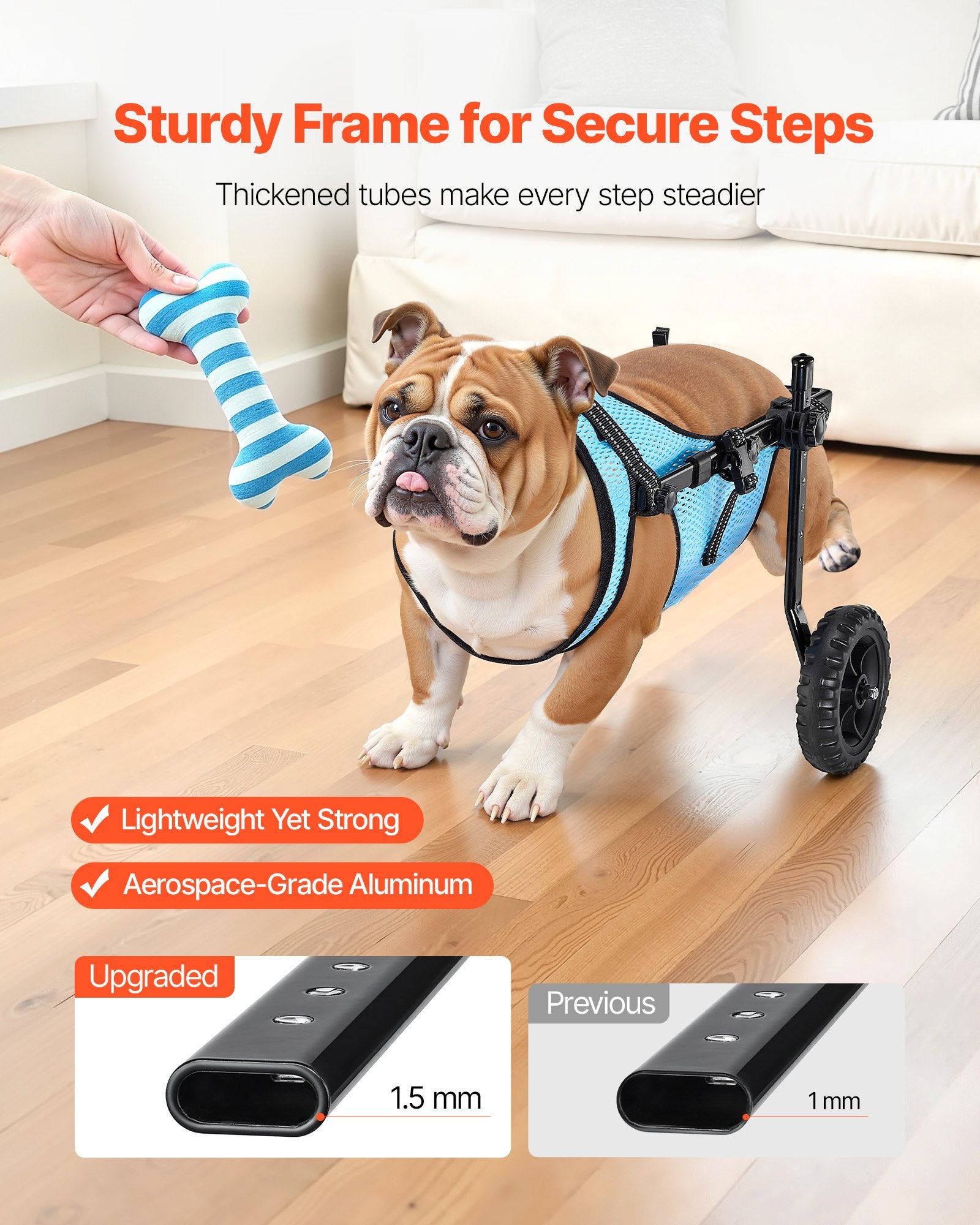 VEVOR Dog Wheelchair for Back Legs, Adjustable 2 Wheels Pet Wheelchair, Lightweight Dog Cart with Shock-Absorbing Wheels, Mobility Support Wheel Chair for Disabled Injured Dogs up to 15kg, Medium