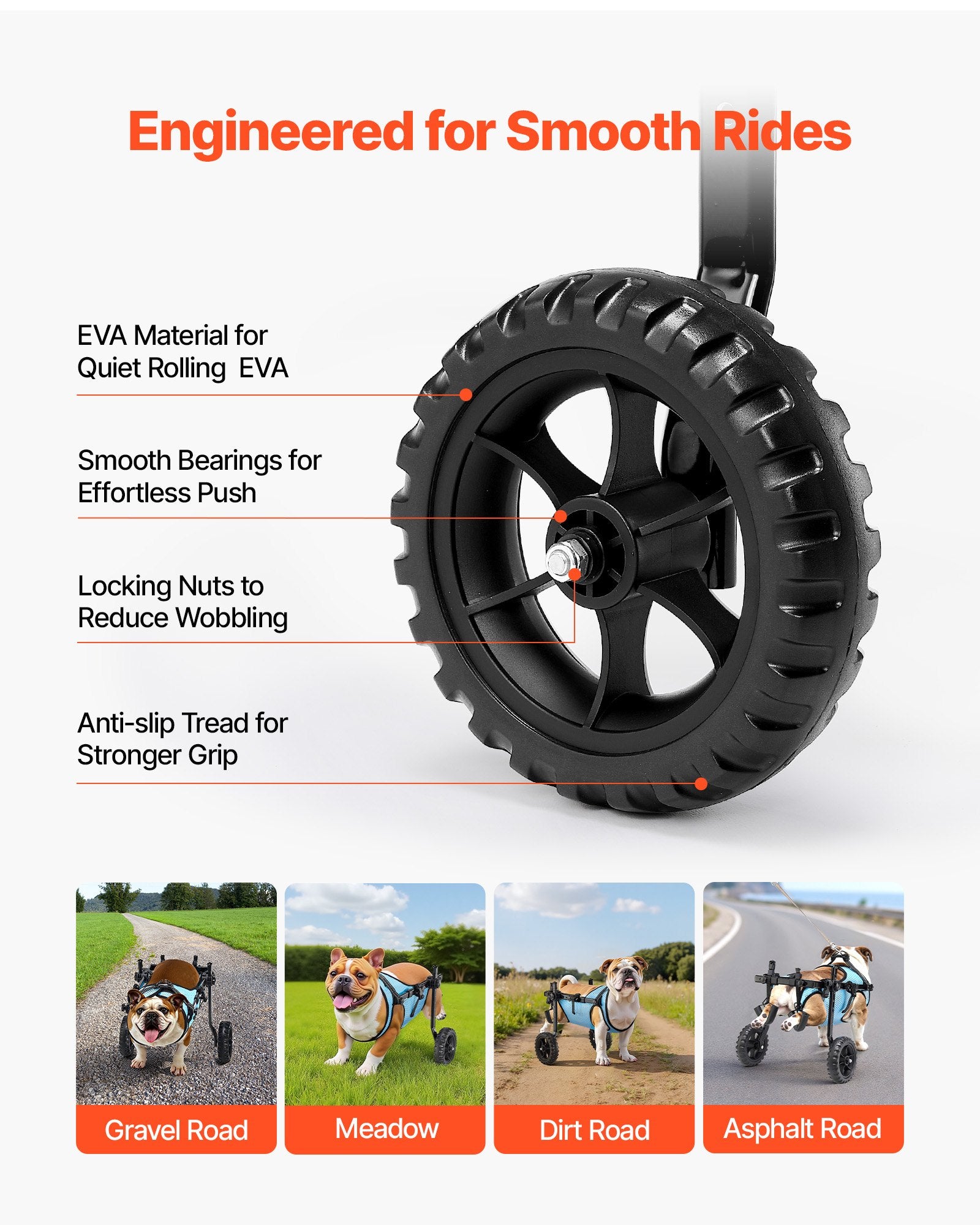 VEVOR Dog Wheelchair for Back Legs, Adjustable 2 Wheels Pet Wheelchair, Lightweight Dog Cart with Shock-Absorbing Wheels, Mobility Support Wheel Chair for Disabled Injured Dogs up to 15kg, Medium